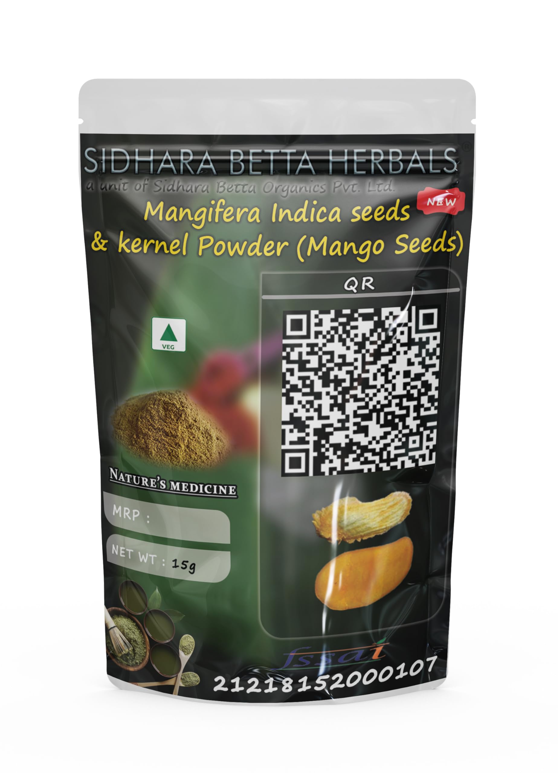 SIDHARA BETTA HERBALS Pure Mangifera Indica Seeds & Kernel Powder | 100% Natural Mango Seed & Kernel Powder | Pack of 1 | for Skin Care, Hair Growth & Ayurvedic Remedies