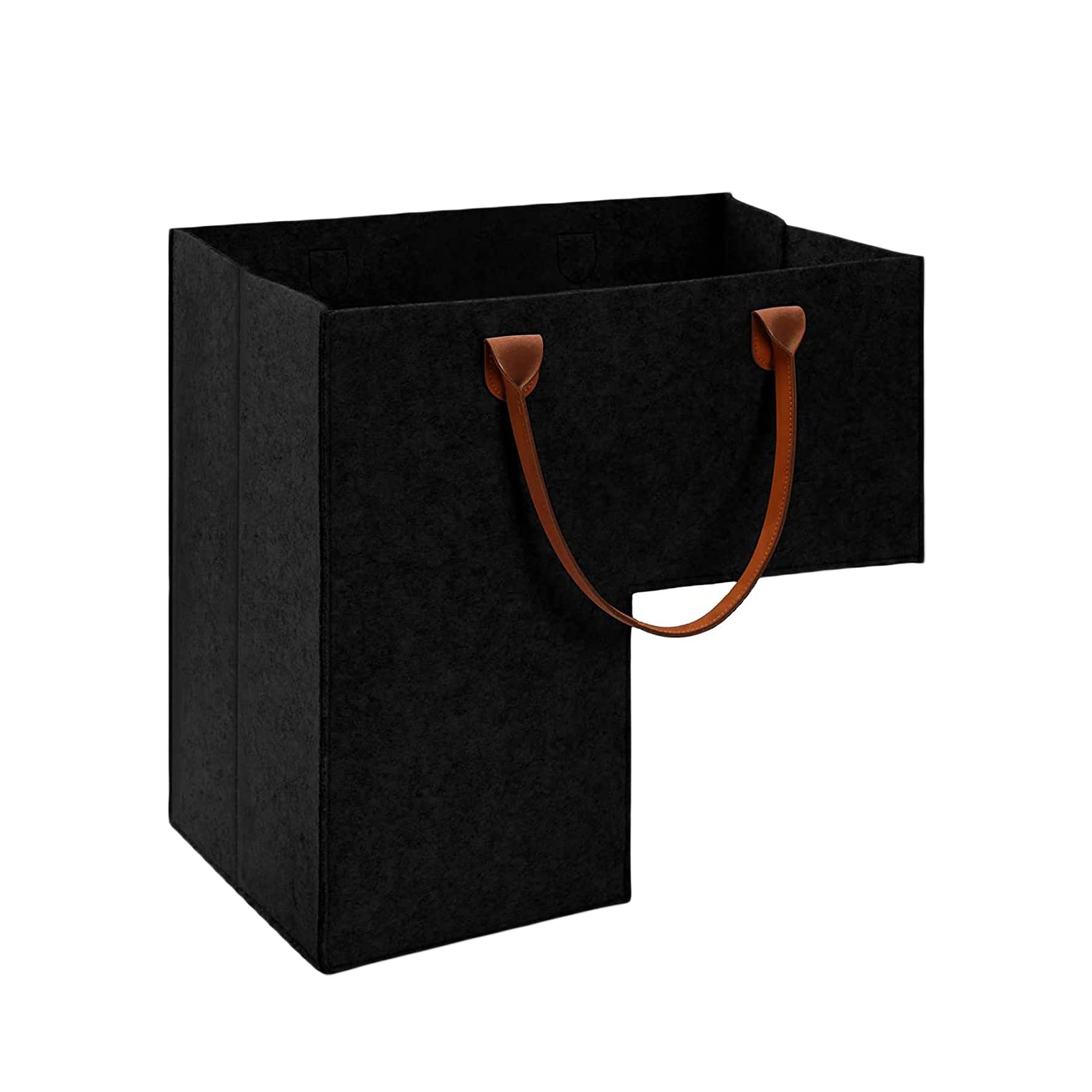 16 Inch Stair Storage Basket with PU Handles & Internal Support - Foldable Organizer for Carpeted Stairs, Home Storage Solution (Black) | Perfect for Stairway Organization, Laundry, Toys & Household Items