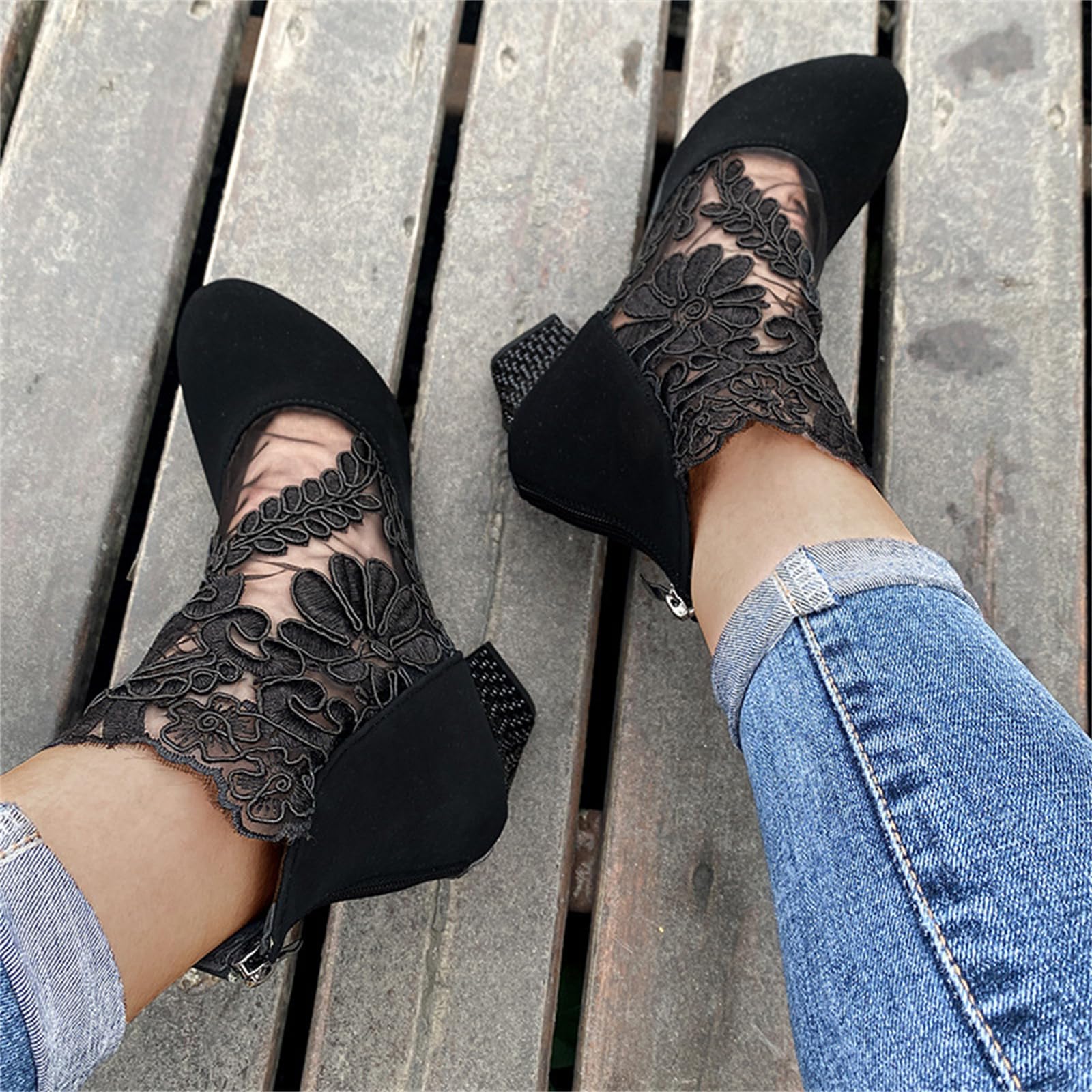 Lausiuoe Women's Ankle Boots - Dressy Chunky Heel Cowboy Western Booties with Side Zipper, Wide Width Available | Perfect for Country Rides, Night Out & Casual Wear