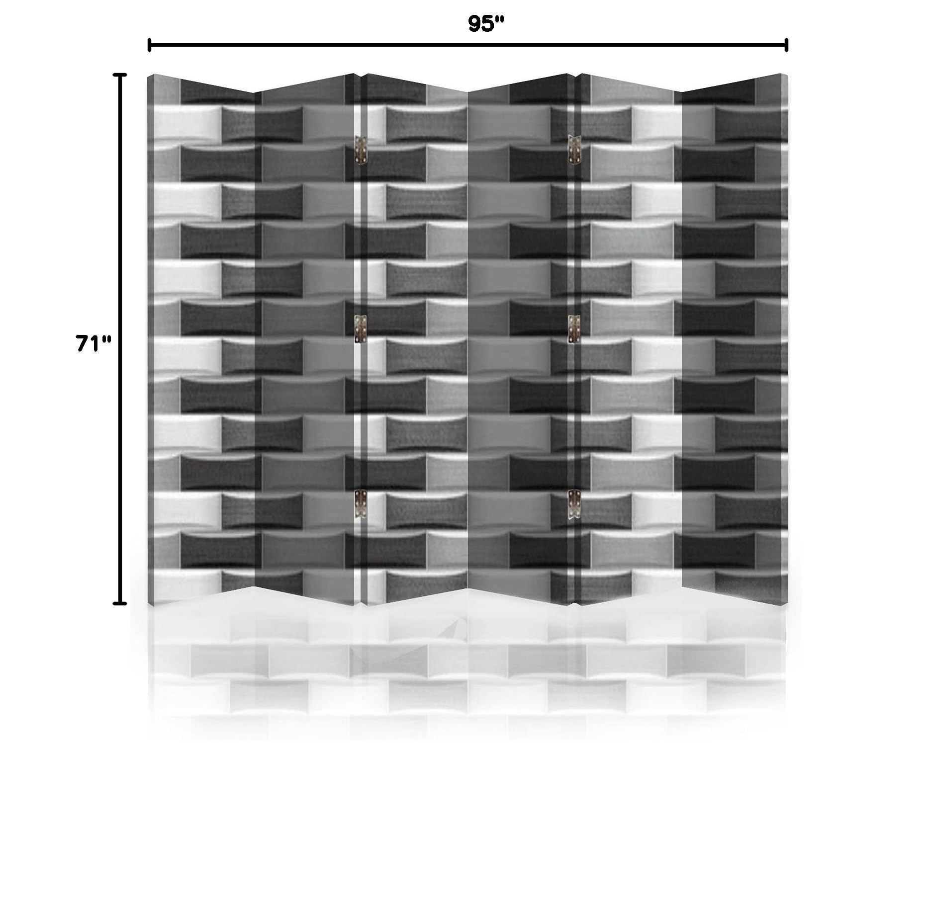 3D Elevation Canvas Room Divider Screen - Wooden Tiles Decor in Grey | 6-Panel Folding Privacy Partition for Bedroom, Office & Living Space | Modern Room Separator & Wall Decor