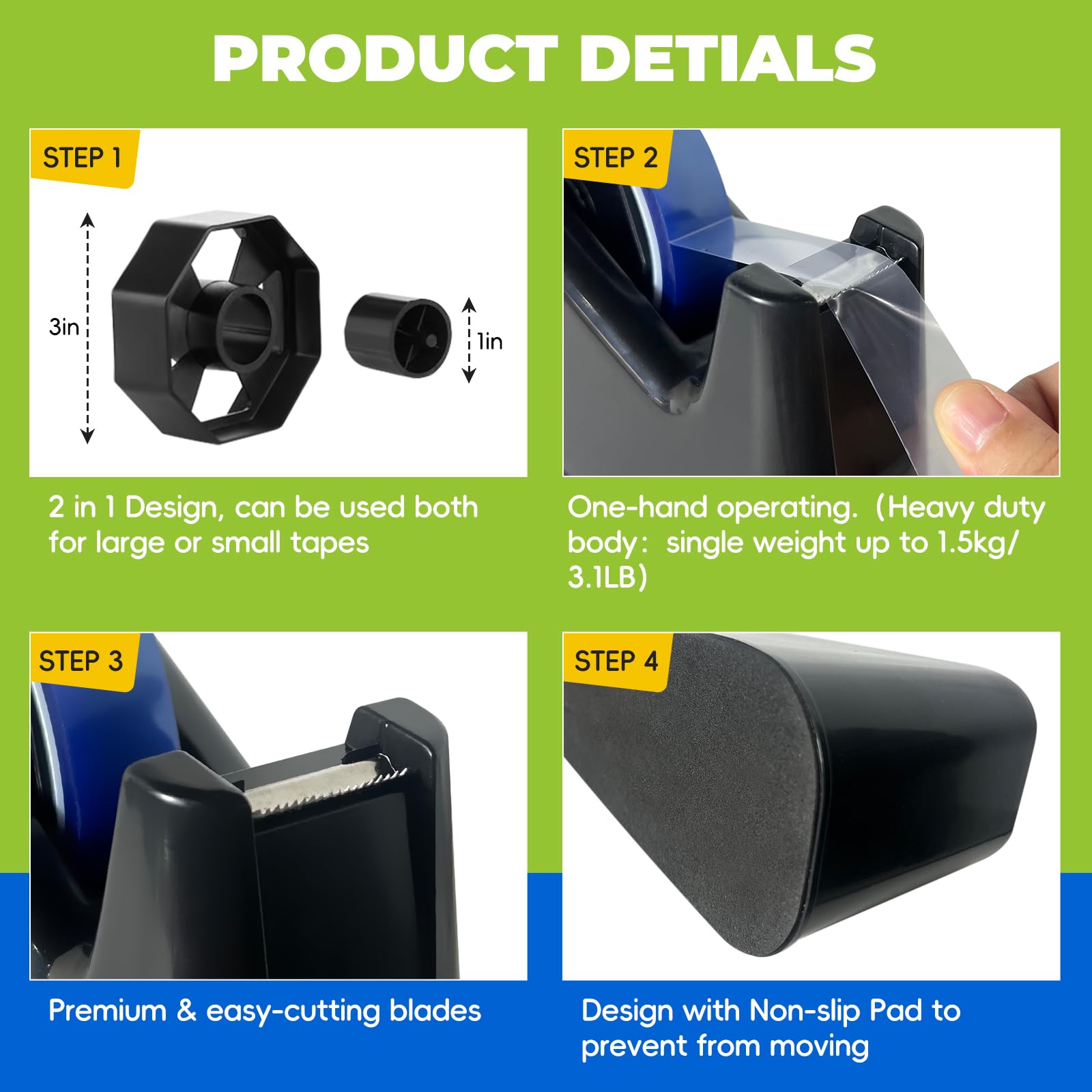 Heavy Duty Large Heat Tape Dispenser with Cutter - 10mm x 33M Transparent Blue Heat Transfer Tape for Sublimation (3-Pack) - Perfect for T-Shirt Printing, DIY Crafts & Heat Press Projects