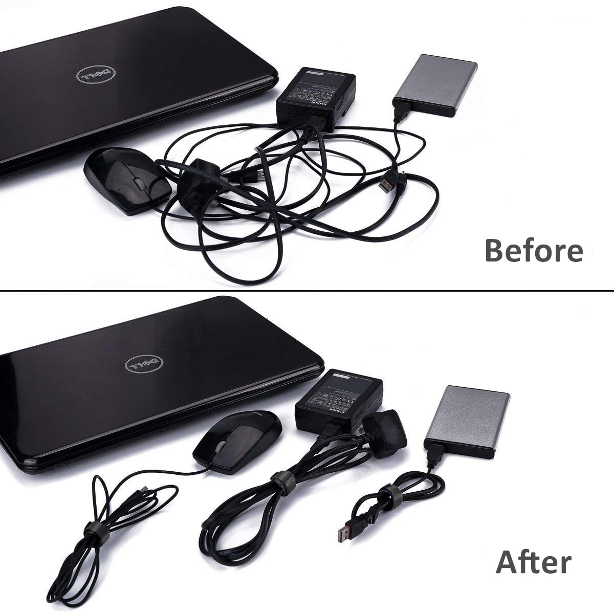 50 Pack Reusable Cable Ties - 8 Inch Thin Wire Cord Organizer Straps with Hook & Loop Fastener | Black Velcro Cable Management for Home Office, Data Center & Electronics Organization | Perfect for Computer Wires, TV Cables & Charger Cord Tidy