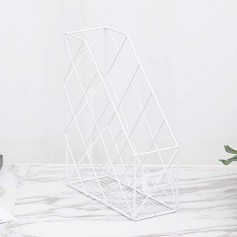 Metal Wire File Holder & Magazine Rack - White Desktop Organizer for Books, Documents & Office Supplies | Perfect for Home Office, Study Desk & Workspace Organization (Single Grid)