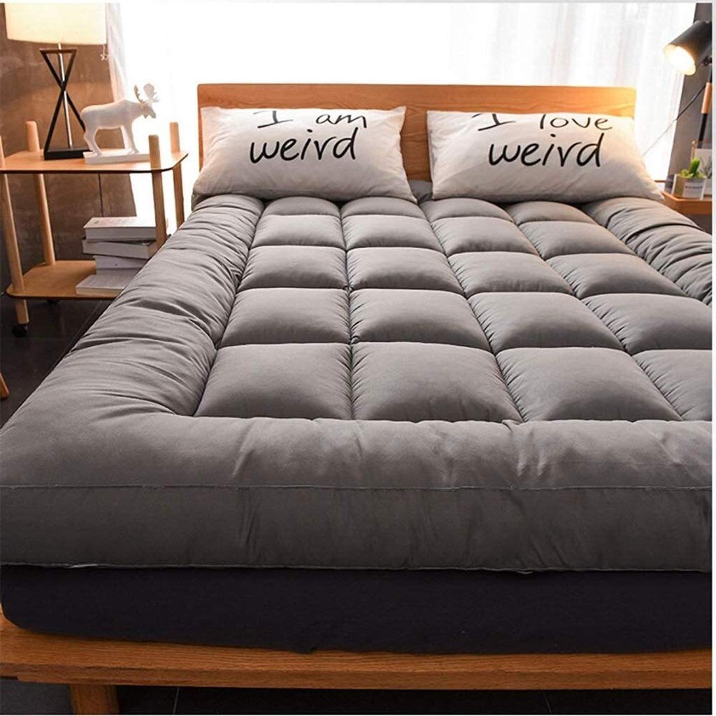 Breathable Soft Thick Mattress - Non-Slip Rollable Tatami Floor Mat, Plush Gray Double Bed Guest Mattress | Warm Winter Bedroom Camel Color Padded Blanket Mat for Cozy Sleeping & Lounging