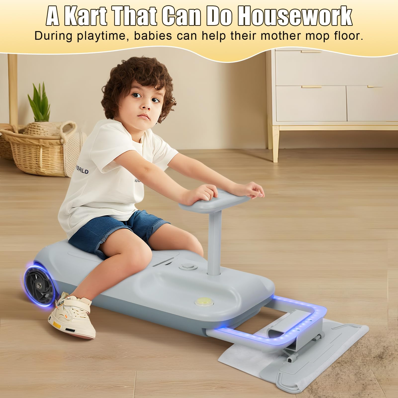 **Grebest 12V Kids Electric Go Kart with Floor Cleaning Function - 550W Motor, 5 Speed, Mood Light & Storage Bin - Fun Ride-On Toy for Boys & Girls Ages 3+ (Pink) - Perfect for Indoor & Outdoor Play, Birthday Gifts & Family Fun**
