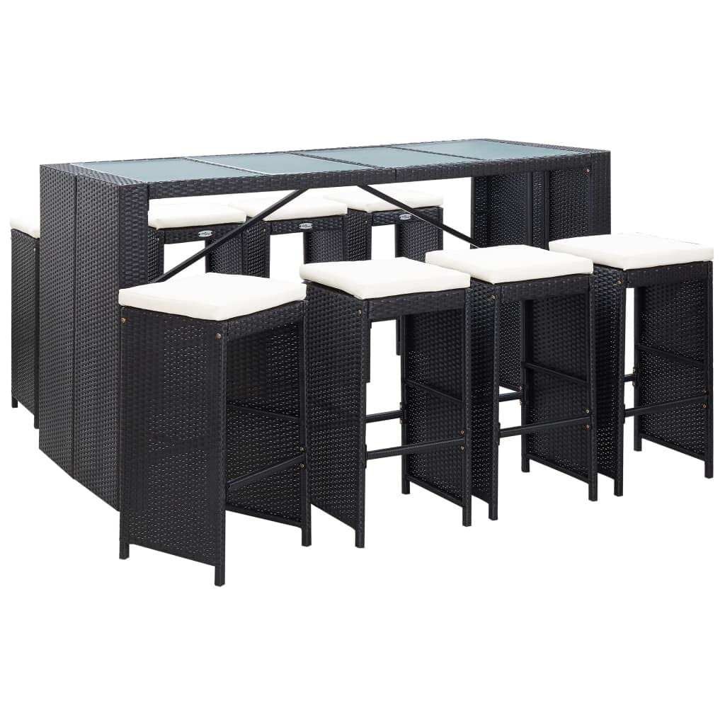 vidaXL 5/9-Piece Outdoor Bar Set - Black Poly Rattan & Glass Patio Furniture for Garden, Backyard, Poolside or Balcony