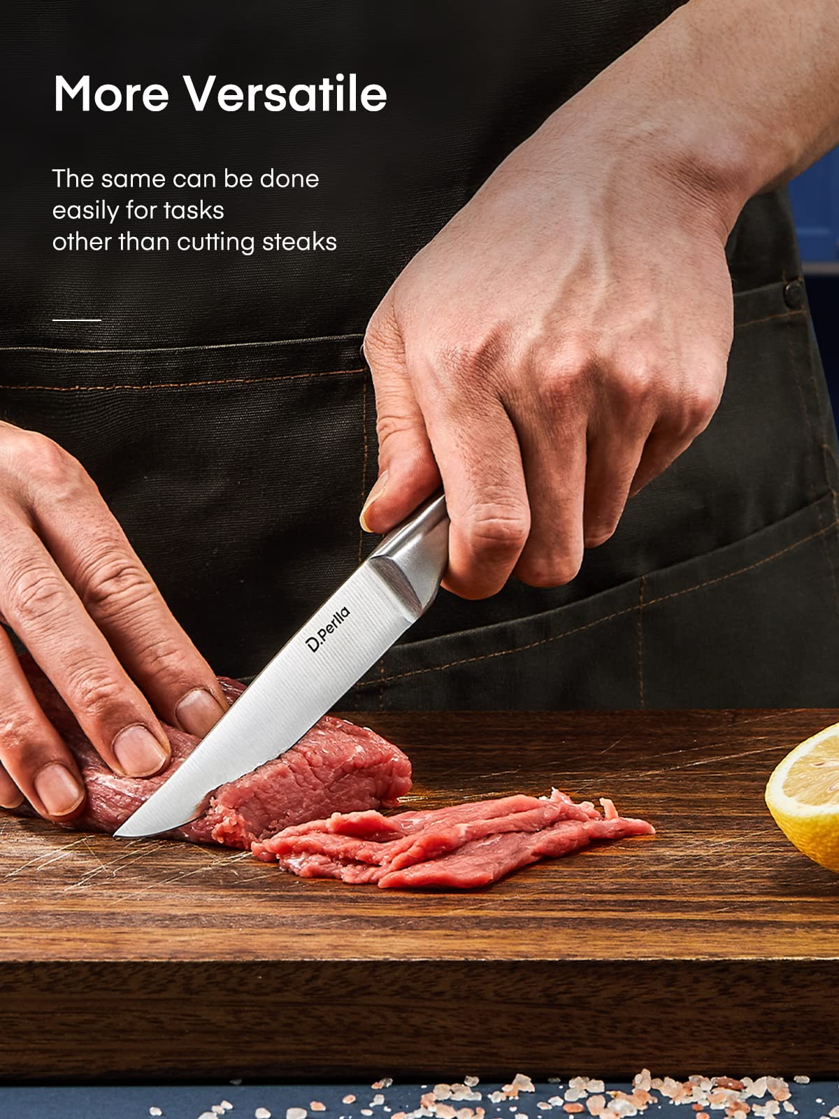 D.Perlla Premium 8-Piece Steak Knife Set - Ultra Sharp Straight Edge Blades, High Carbon Stainless Steel - Perfect for Steak Dinners, BBQ Parties & Fine Dining (4.5 Inch)