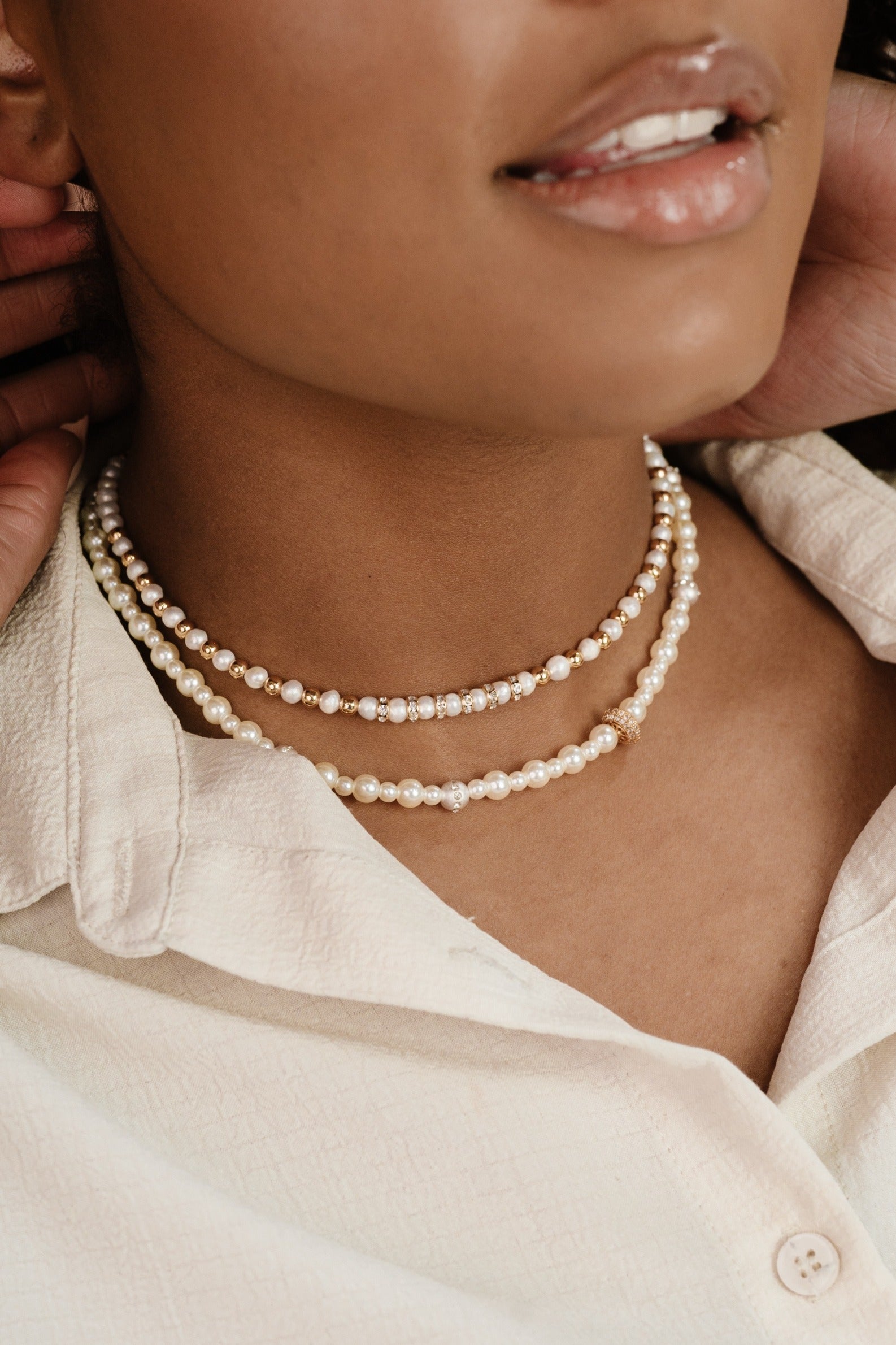 Pearl Necklace Set with Double Sparkle Beads - Elegant Jewelry for Women, Perfect for Weddings, Parties & Special Occasions
