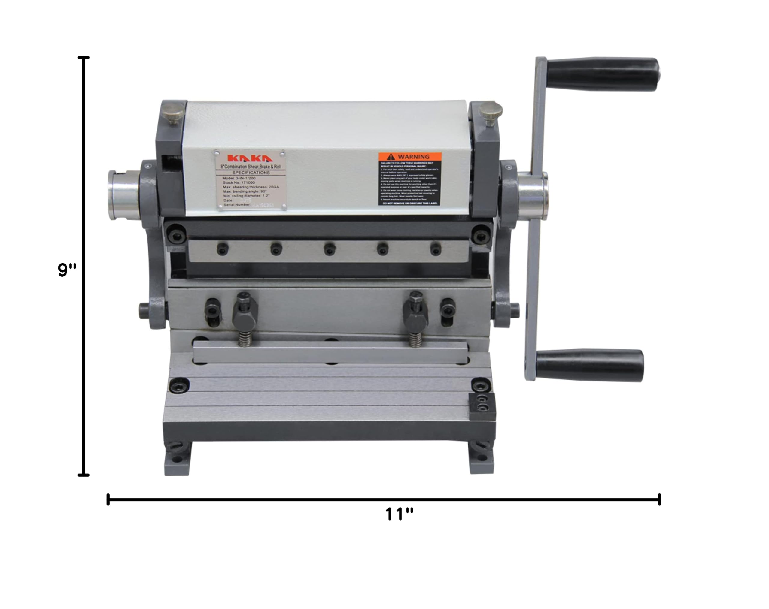KAKA INDUSTRIAL 8-Inch 3-in-1 Sheet Metal Brake Shear Slip Roll Machine - 20-Gauge Capacity for Bending, Cutting & Rolling Metal Sheets | Perfect for Metalworking, HVAC, Automotive Repair & DIY Projects