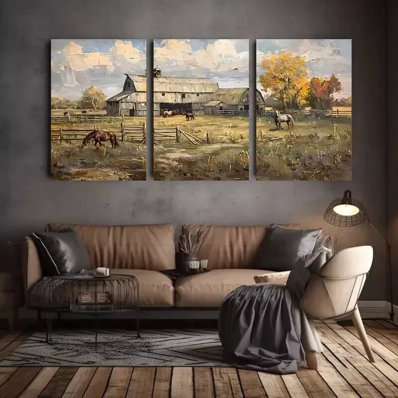3-Piece Rustic Farmhouse Landscape Canvas Wall Art Set - 50x70cm Framed Canvas Prints - High Quality Australian-Made Wall Decor - Ready to Hang - Perfect for Living Room, Bedroom & Office Decor