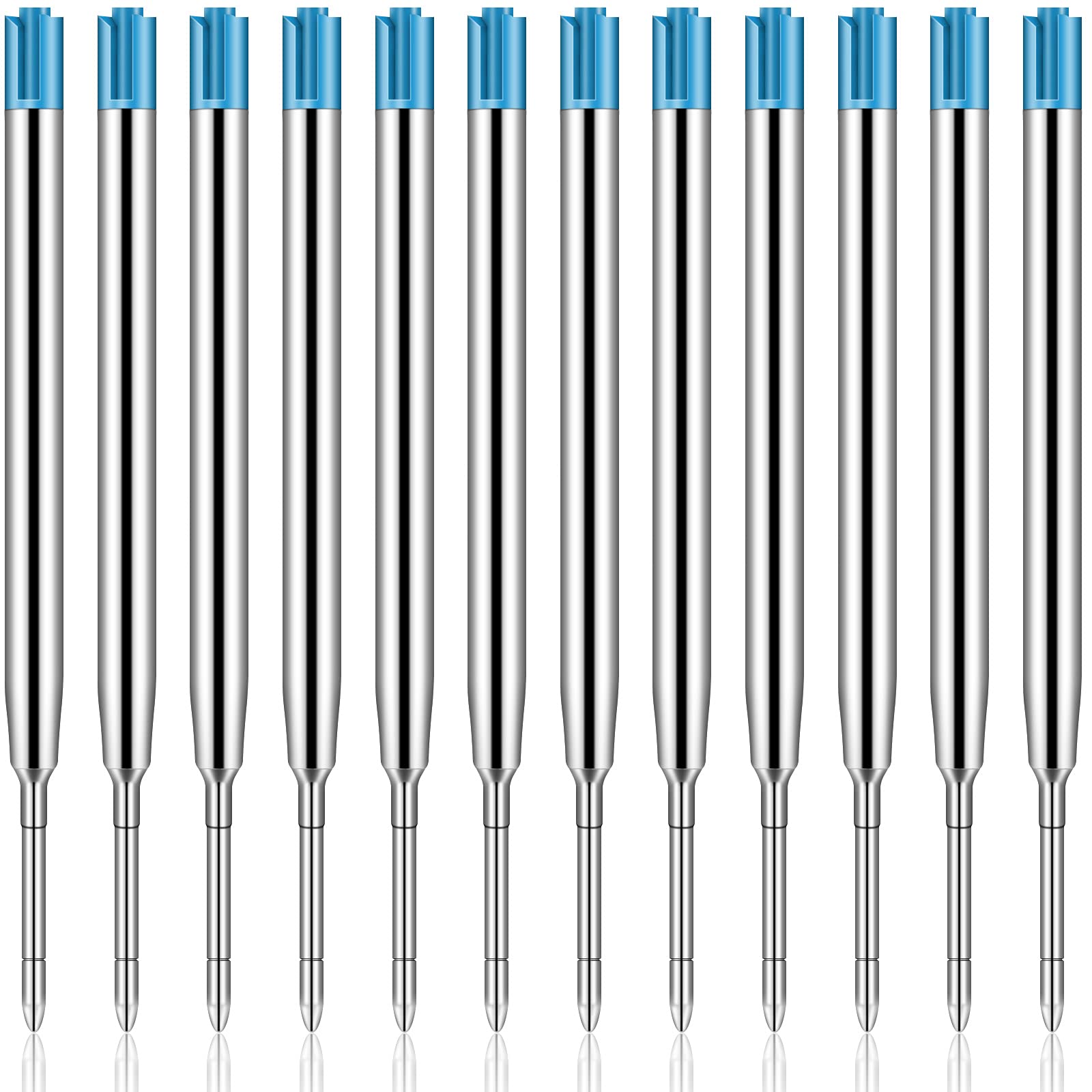 12-Pack Blue Ink 1.0mm Medium Point Metal Ballpoint Pen Refills - Smooth Writing Replacement Refills for Retractable Pens - Ideal for School, Office & Daily Use (Blue)