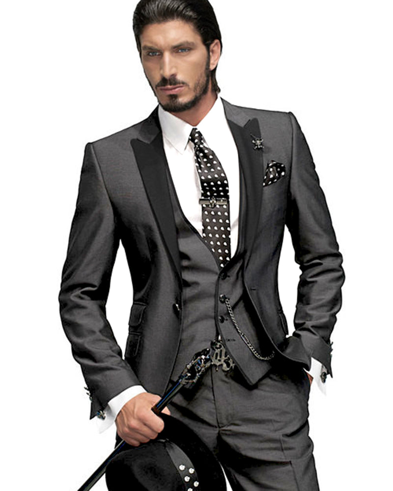Elegant Shiny Dark Gray Men's 3-Piece Tuxedo Suit for Wedding Groom | Formal Evening Wear for Prom, Black Tie Events & Special Occasions
