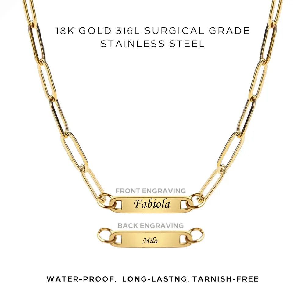 Personalized Engraved Paperclip Necklace - Custom Name Jewelry Gift for Women - Elegant & Minimalist Necklace for Everyday Wear - Perfect for Anniversaries, Birthdays & Special Occasions