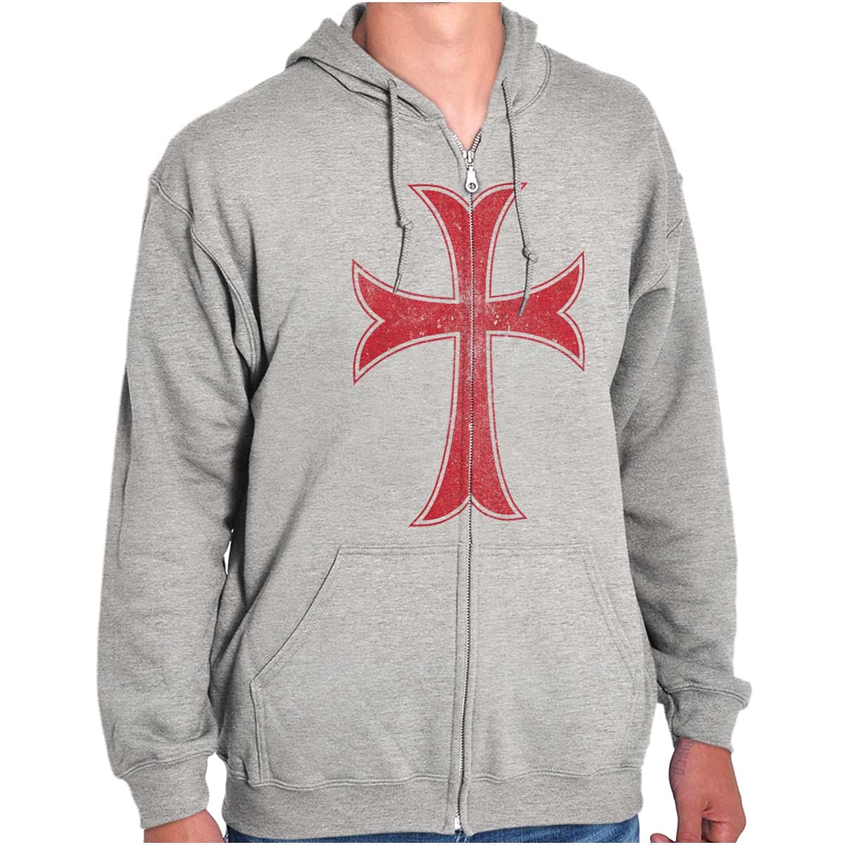 Medieval Knight Templar Christian Zip Up Hoodie for Men & Women - Perfect for Cosplay, LARP, Historical Reenactment & Everyday Wear