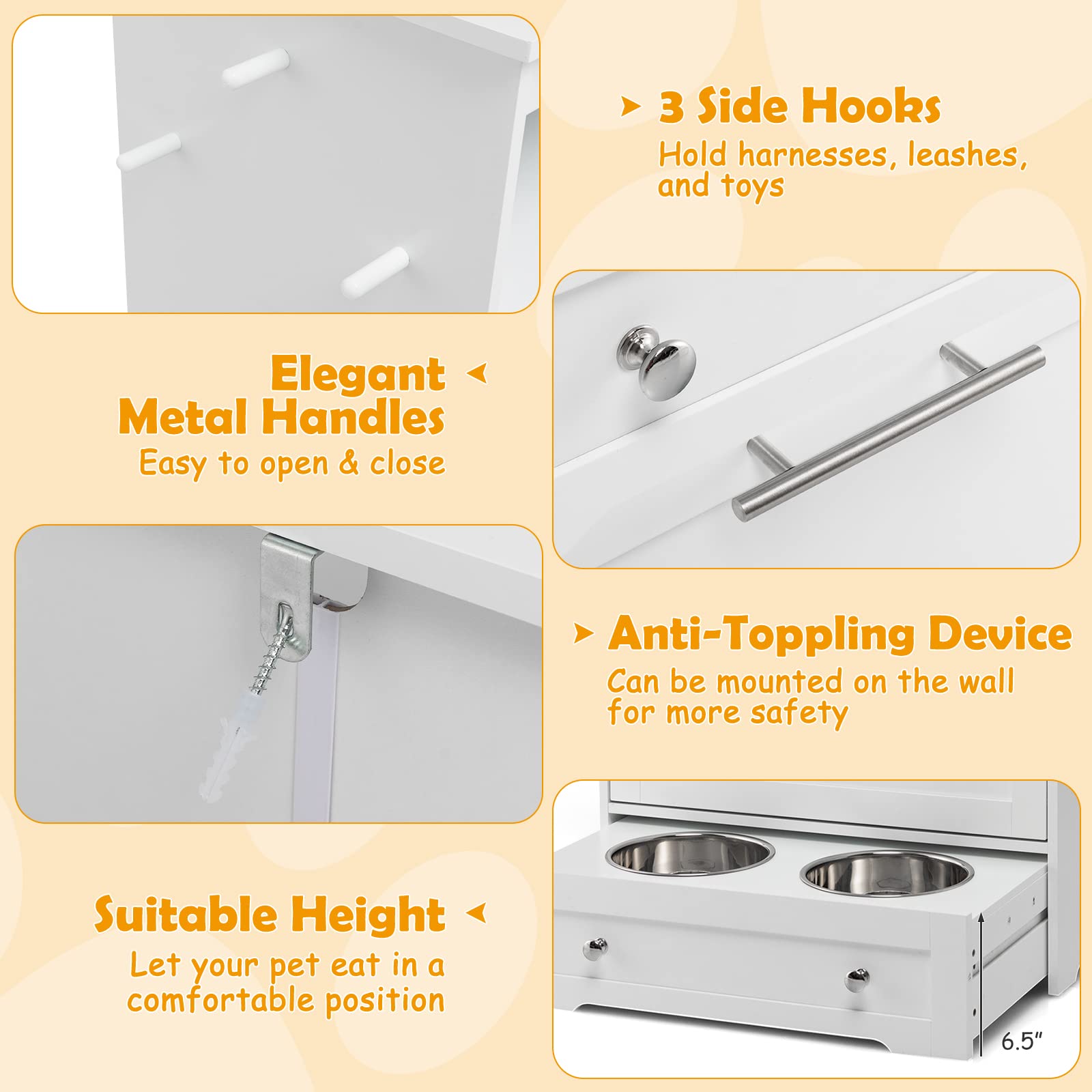 PETSITE Large Pet Feeder Station - Dog Food Storage Cabinet with Stainless Steel Double Pull-Out Raised Bowls for Dog Feeding & Watering Supplies, Pet Toy Organizer in White - Perfect for Kitchen, Laundry Room or Mudroom Pet Feeding Stations