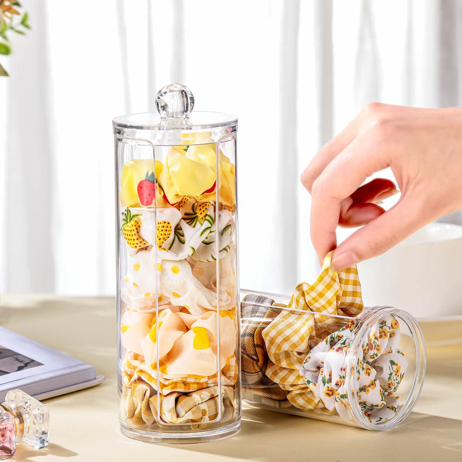 2 Pack Clear Acrylic Scrunchie Holder Organizer - Hair Ties Display Stand for Jewelry Bracelets Watches | Perfect for Salon, Bathroom & Vanity Organization