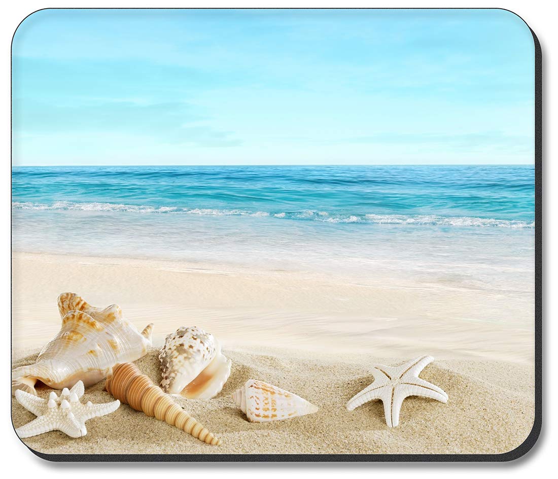 Art Plates Mouse Pad with Seashells on The Beach Design - Non-Slip Gaming & Office Desk Mat for Computers, Laptops - Perfect for Home, Office, and Gaming Setups