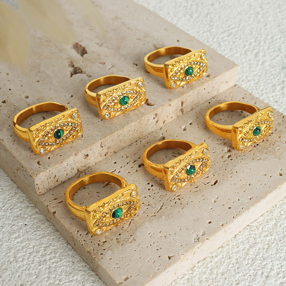 18K Gold Evil Eye Turkish Thumb Ring for Women - Elegant Cocktail Statement Ring (JDR002) | Perfect for Parties, Weddings & Boho Fashion