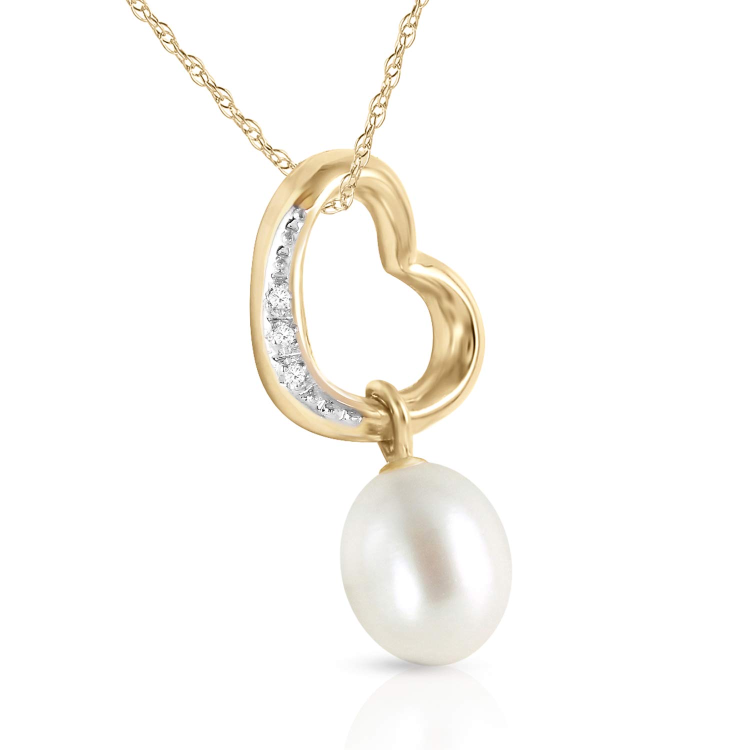 14K Gold Open Heart Pendant Necklace with Genuine Diamond & Pearl - Elegant Jewelry for Women, Perfect Gift for Anniversary, Valentine's Day & Special Occasions