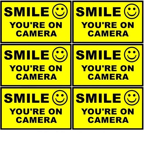 6 Pack Smile You're On Camera Warning Stickers - 90mm x 57mm Self-Adhesive Vinyl Security Decals for Home & Business (Indoor/Outdoor Use) - Perfect for Windows, Doors, Offices & Shops to Deter Burglars