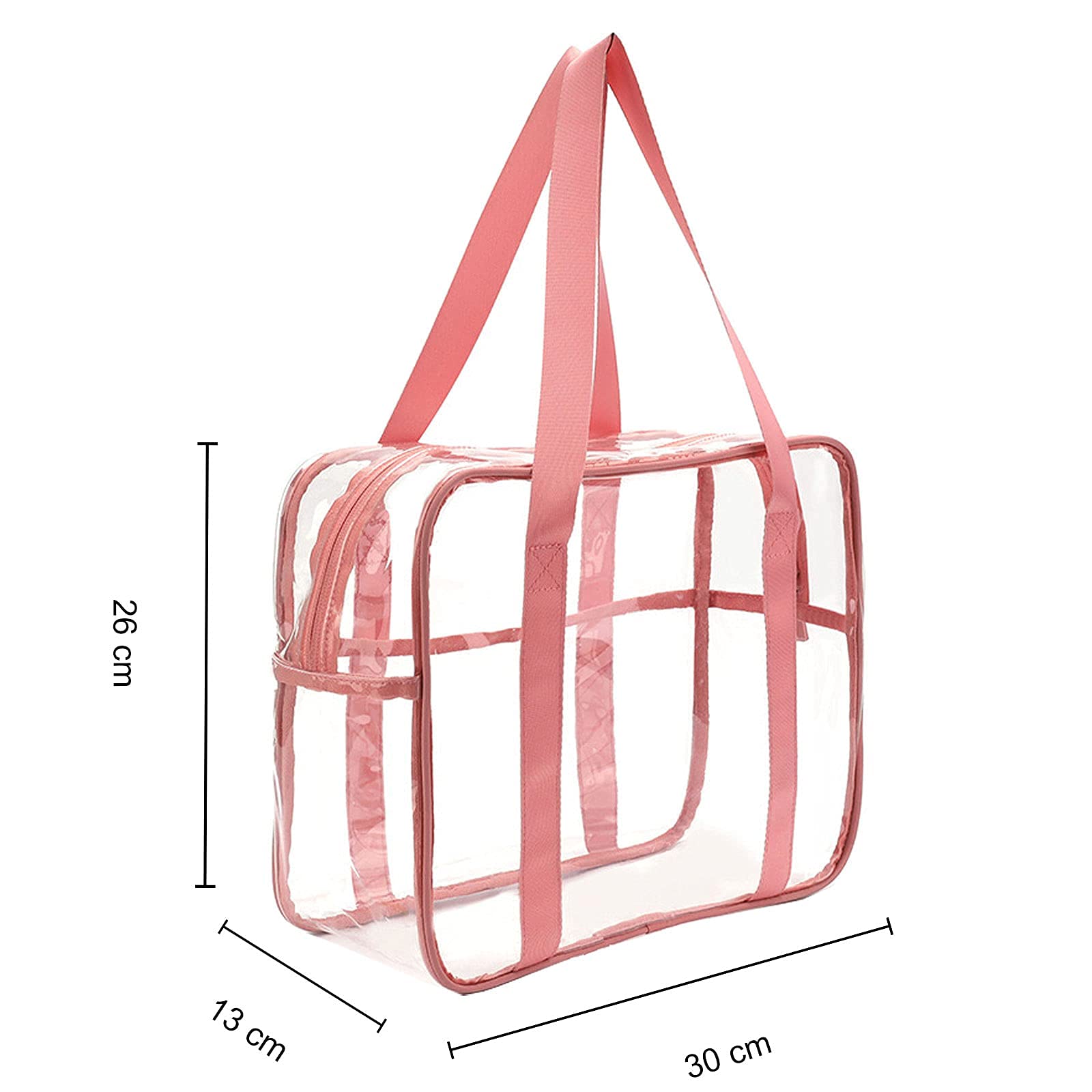 FIYUK Clear Tote Bag - Transparent Cosmetic & Makeup Organizer - Lightweight Waterproof Travel Toiletry Bag - Large Storage Capacity (Pink) - Perfect for Travel, Gym, Beach & Daily Essentials Organization