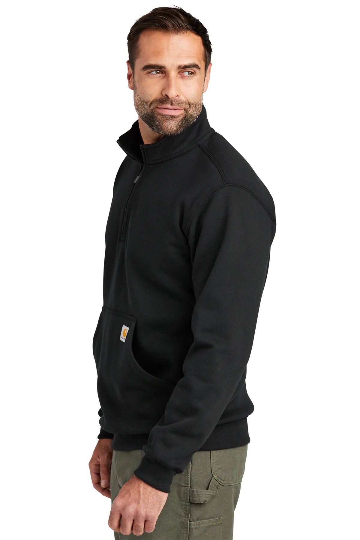 Carhartt Mock Neck Custom Sweatshirts for Men & Women - Black Cotton Pullover Hoodie for Work, Outdoor & Casual Wear