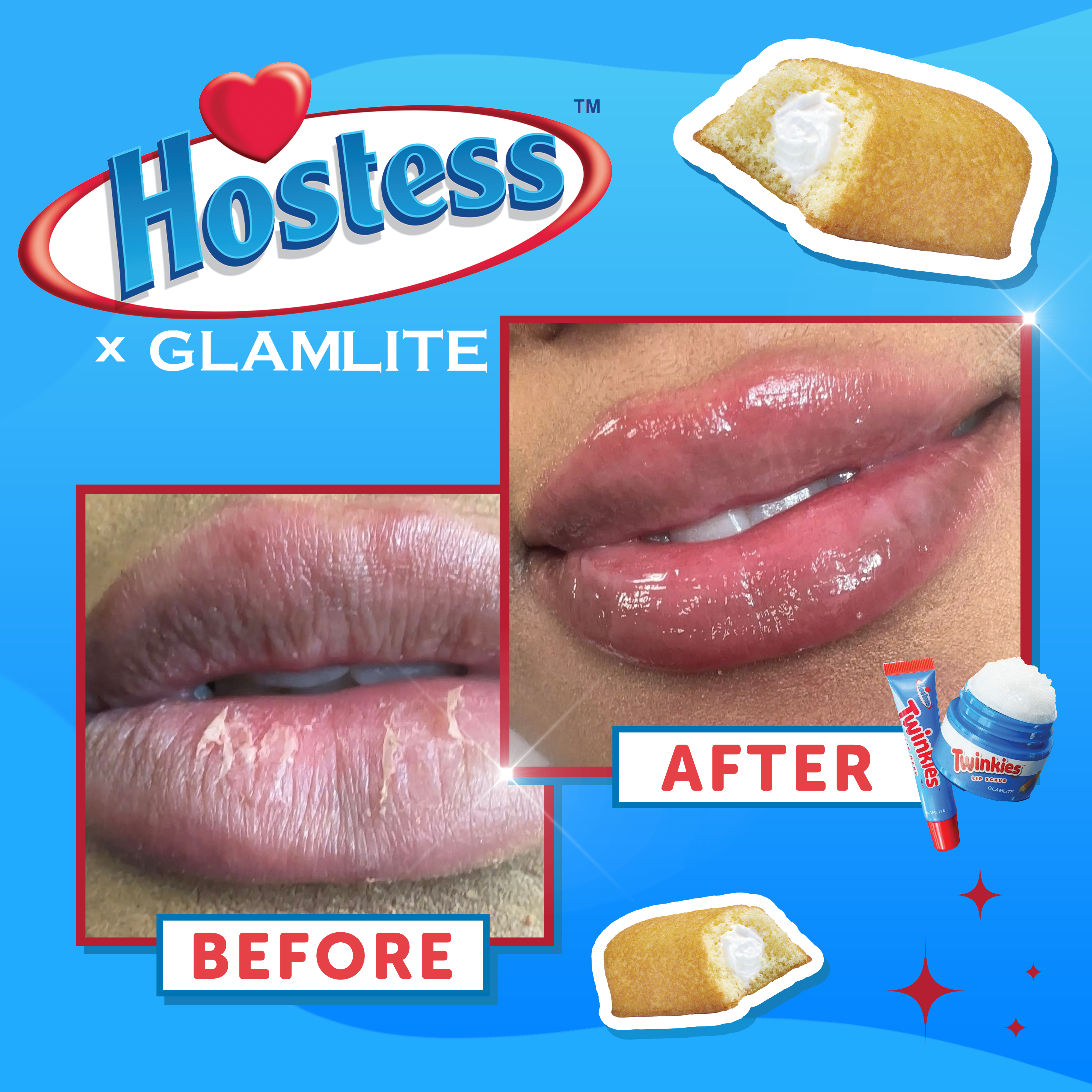 Glamlite x Hostess Twinkies Lip Balm & Lip Gloss Set - Moisturizing & Shiny Lip Care Duo for Everyday Wear & Makeup Looks