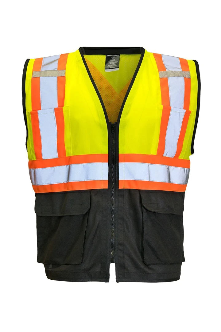 FORCEFIELD High Visibility Safety Vest with Front Zipper - Reflective Traffic Vest for Construction, Road Work & Emergency - ANSI Certified Tricot Polyester Vest (Model 022 TV18) - Ideal for Night Work, Cycling & Outdoor Safety