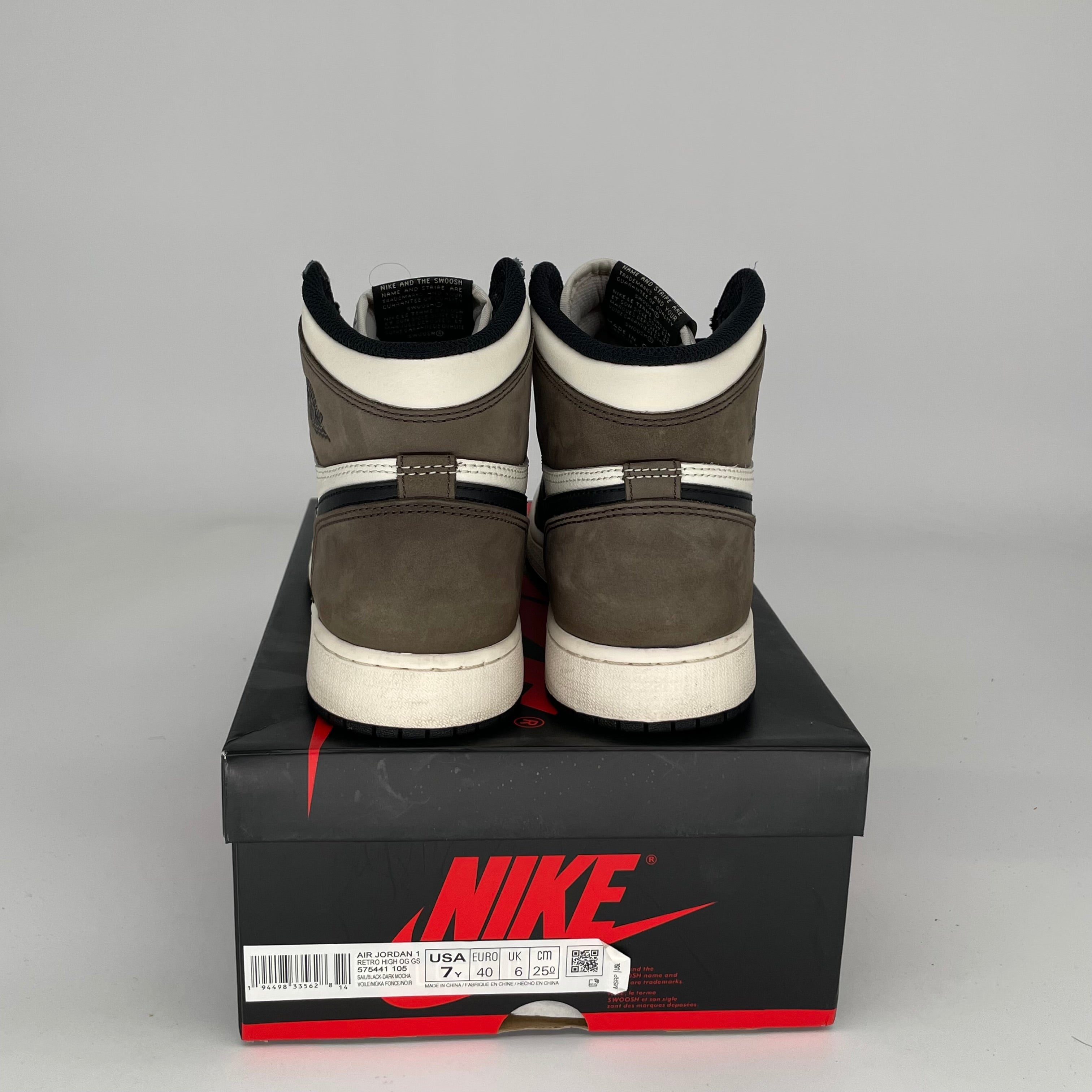 AIR JORDAN 1 DARK MOCHA Sneakers - Size 7Y (575441-105) - Men's/Women's High-Top Basketball Shoes for Casual Wear & Street Style