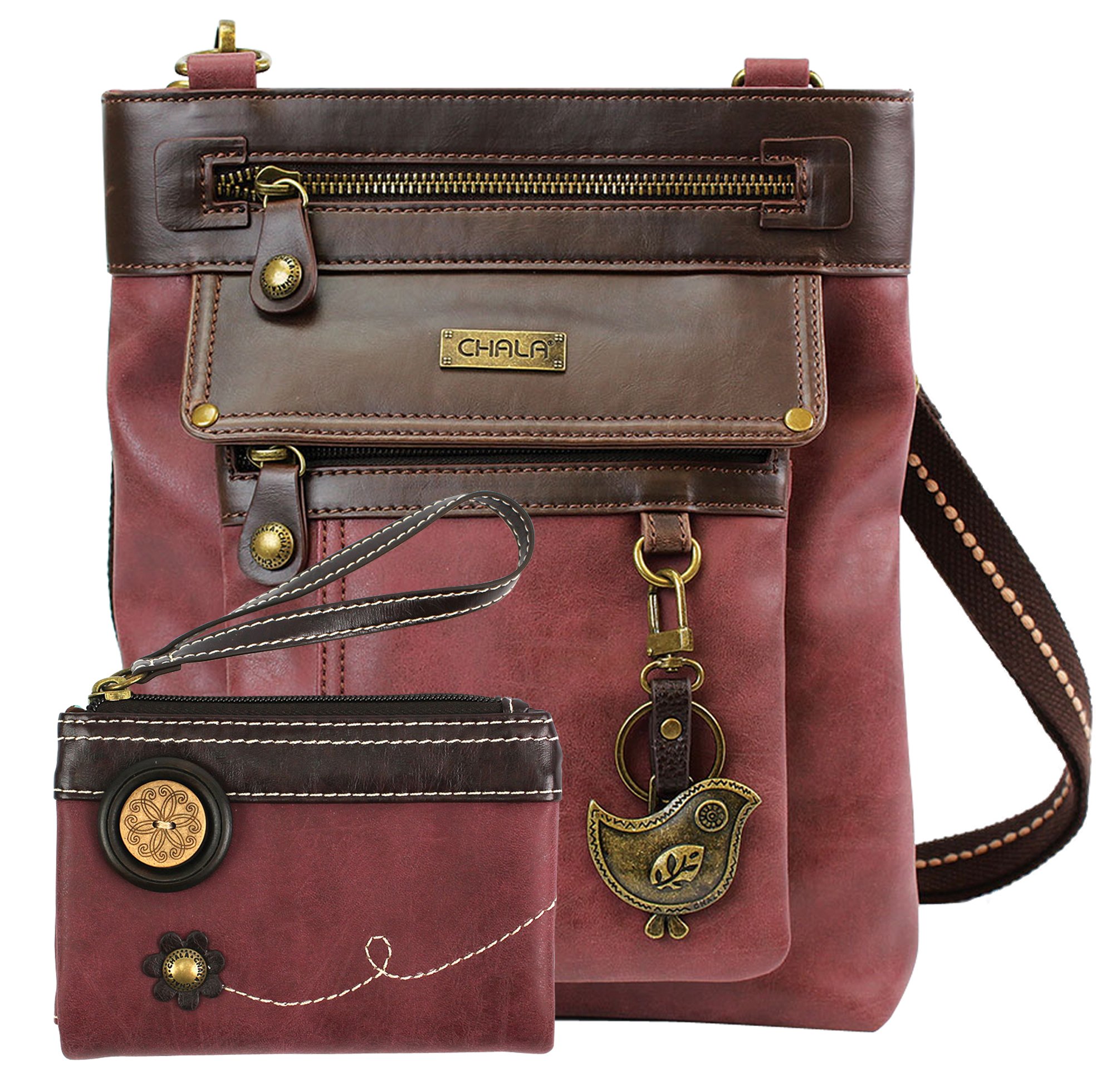 CHALA GEMINI Vegan Leather Crossbody Bag with Double Zip Wallet - Stylish Messenger Purse for Women, Perfect for Work, Travel & Everyday Use