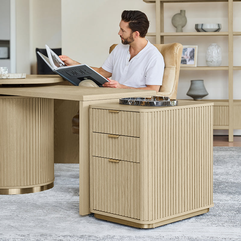 Modern Fluted Cabinet with Drawers & A4 File Storage - Stylish Home Office Furniture for Document Organization & Storage