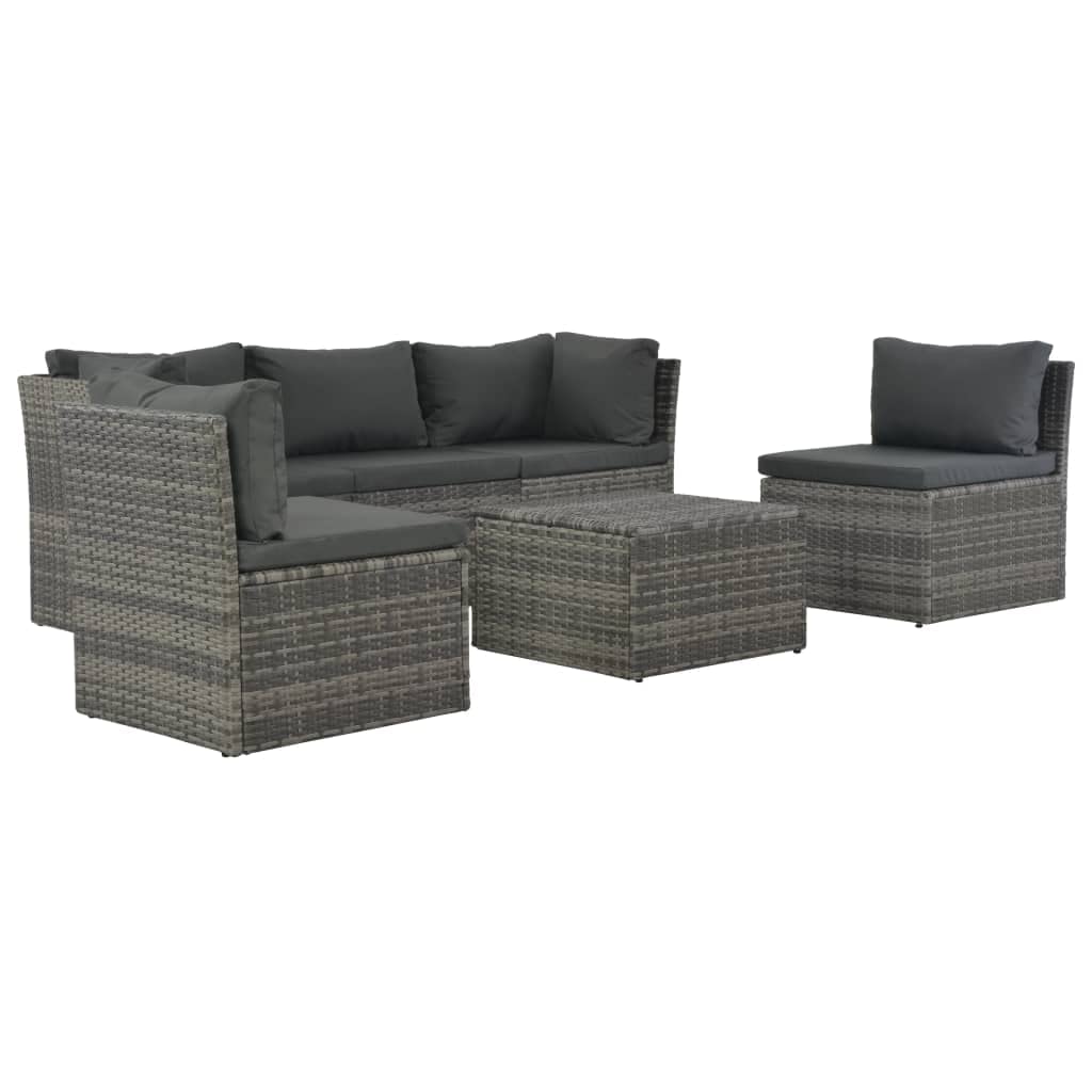 vidaXL 4-Piece Patio Lounge Set with Cushions & Coffee Table - Gray PE Rattan Outdoor Sectional Sofa for Garden, Backyard, or Poolside Relaxation | Weather-Resistant Wicker Furniture
