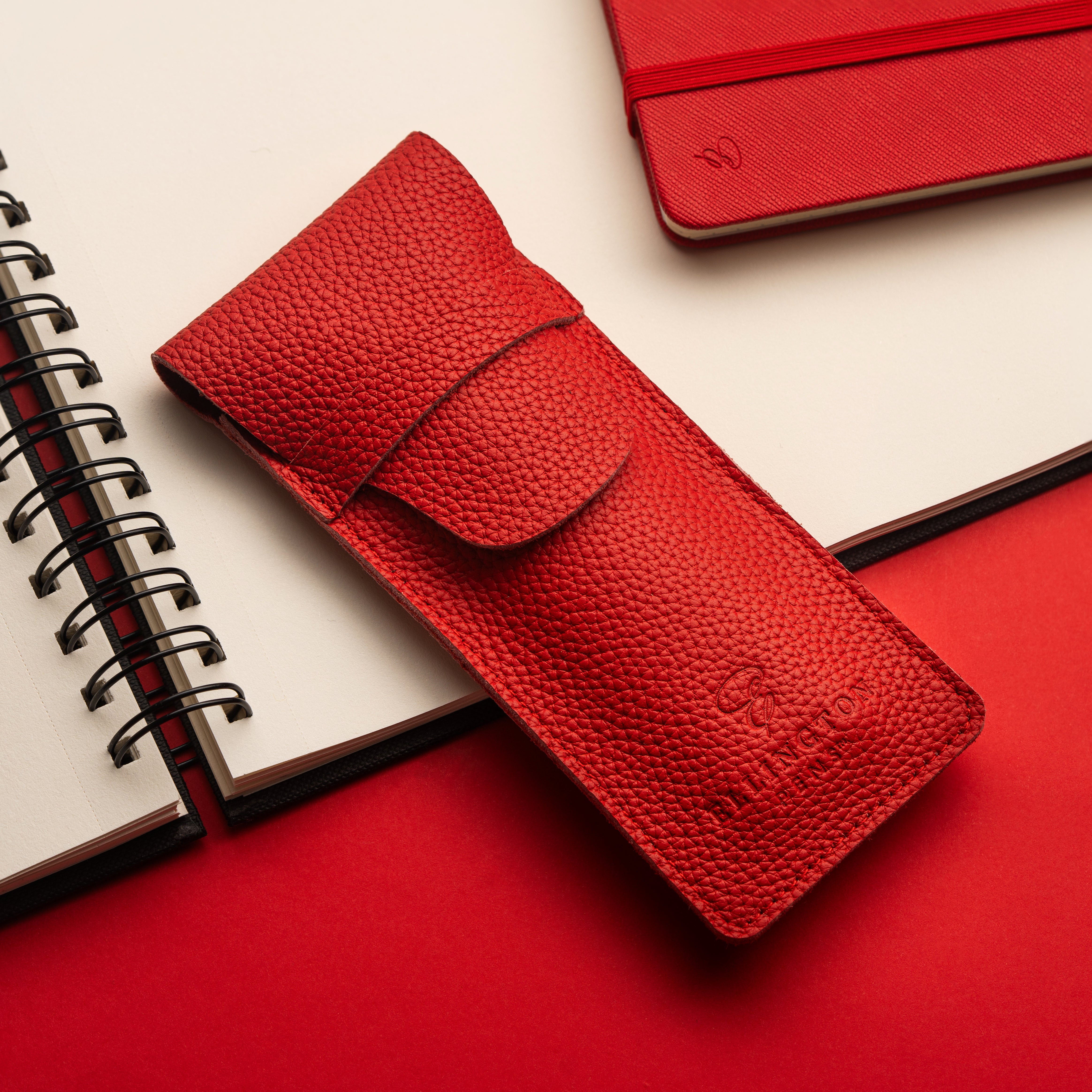 Premium Genuine Leather Pen Case - Red | Elegant & Durable Writing Accessory Holder for Fountain Pens, Ballpoints & Stationery | Perfect for Office, School & Travel Use