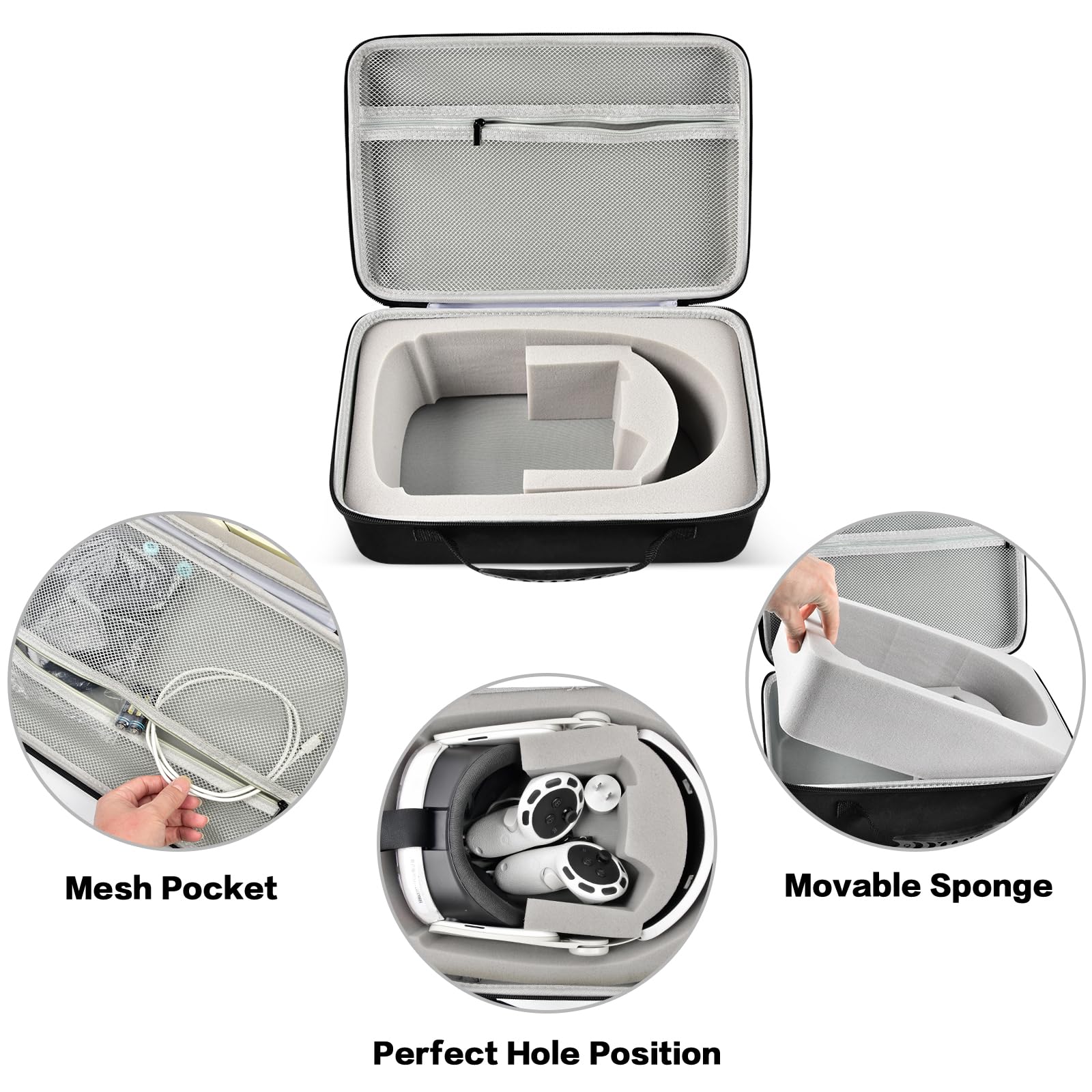 Meta Quest 3/3s & Oculus Quest 2 VR Headset Carrying Case - Compatible with Touch Controllers & Elite Strap VR2 Accessories, Includes Silicone Face Cover & Lens Protector (Grey, Device Not Included) - Perfect for Travel, Storage & VR Gaming Protection