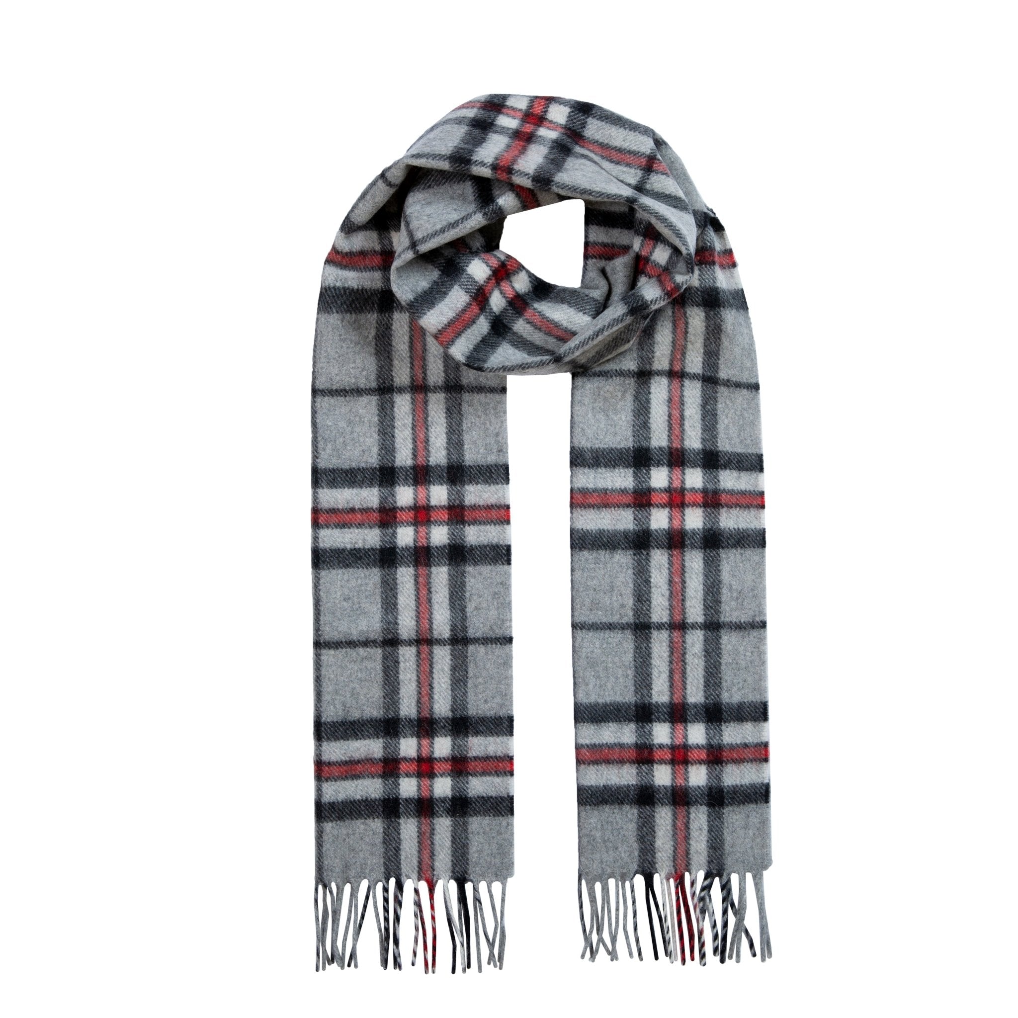DENTS Premium Cashmere Check Scarf for Women & Men - Soft Silver Gray Winter Fashion Accessory - Perfect for Office, Travel & Holiday Gifts