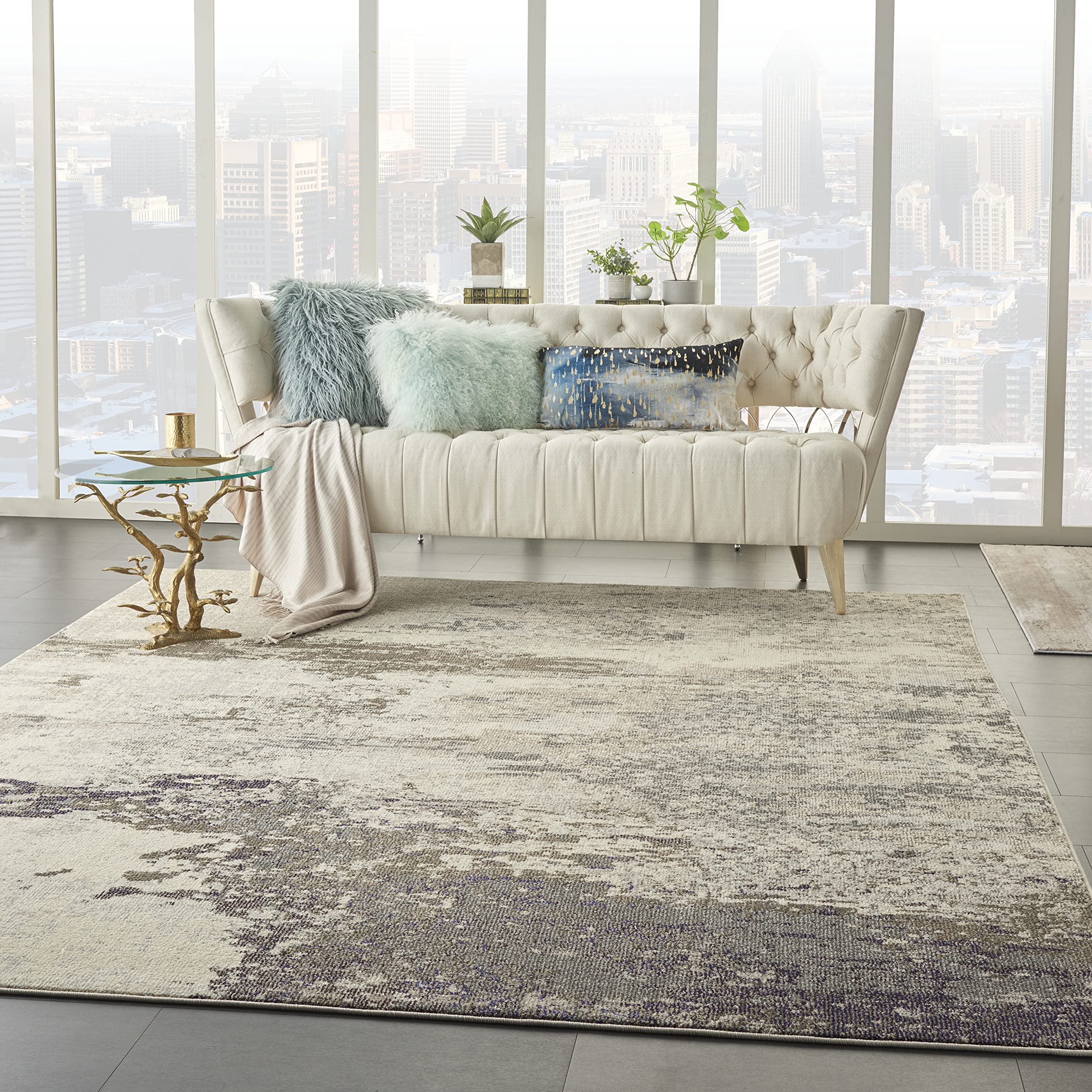 Nourison Celestial Modern Abstract Ivory/Grey 9' x 12' Area Rug - Easy to Clean, Non-Shedding, Stain Resistant for Bedroom, Living Room, Dining Room & Kitchen | Perfect for Home Decor, Office & High Traffic Areas (9x12)