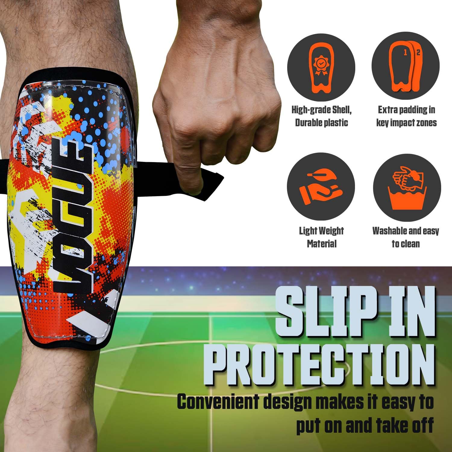 Synco Vogue Professional Football Shin Guards with Adjustable Velcro Straps - Superior Protection & Comfort for Youth & Adults | Lightweight Durable Soccer Shin Pads for Training & Matches | Perfect for Football, Soccer Practice & Competitive Play