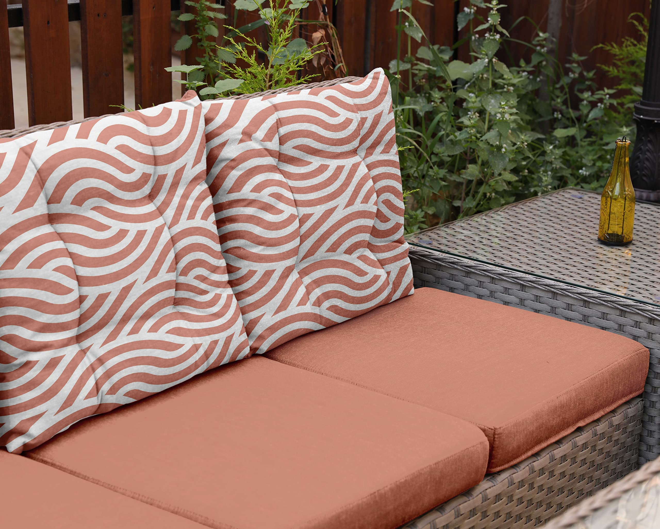 Waterproof 19-Inch Square Patio Cushion Set of 2 - Indoor/Outdoor Tufted Printed Seat Cushions for Garden, Deck, Poolside Furniture - Orange Abstract Design | Weather Resistant & Durable