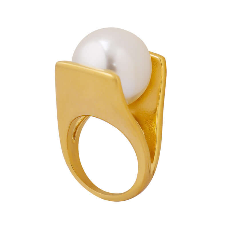 18K Gold Y-Shaped Pearl Cocktail Ring - Elegant Statement Jewelry for Women | Perfect for Parties, Weddings & Special Occasions