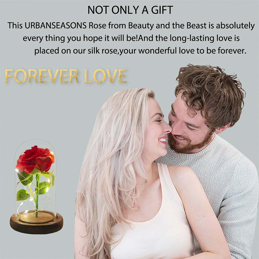 URBANSEASONS Valentine's Day Gifts for Women - Real Glass Rose Keepsake (Beauty and The Beast Inspired) - Perfect Birthday Gift for Wife, Mom, Girlfriend, Grandma - Romantic Home Decor & Special Occasion Present