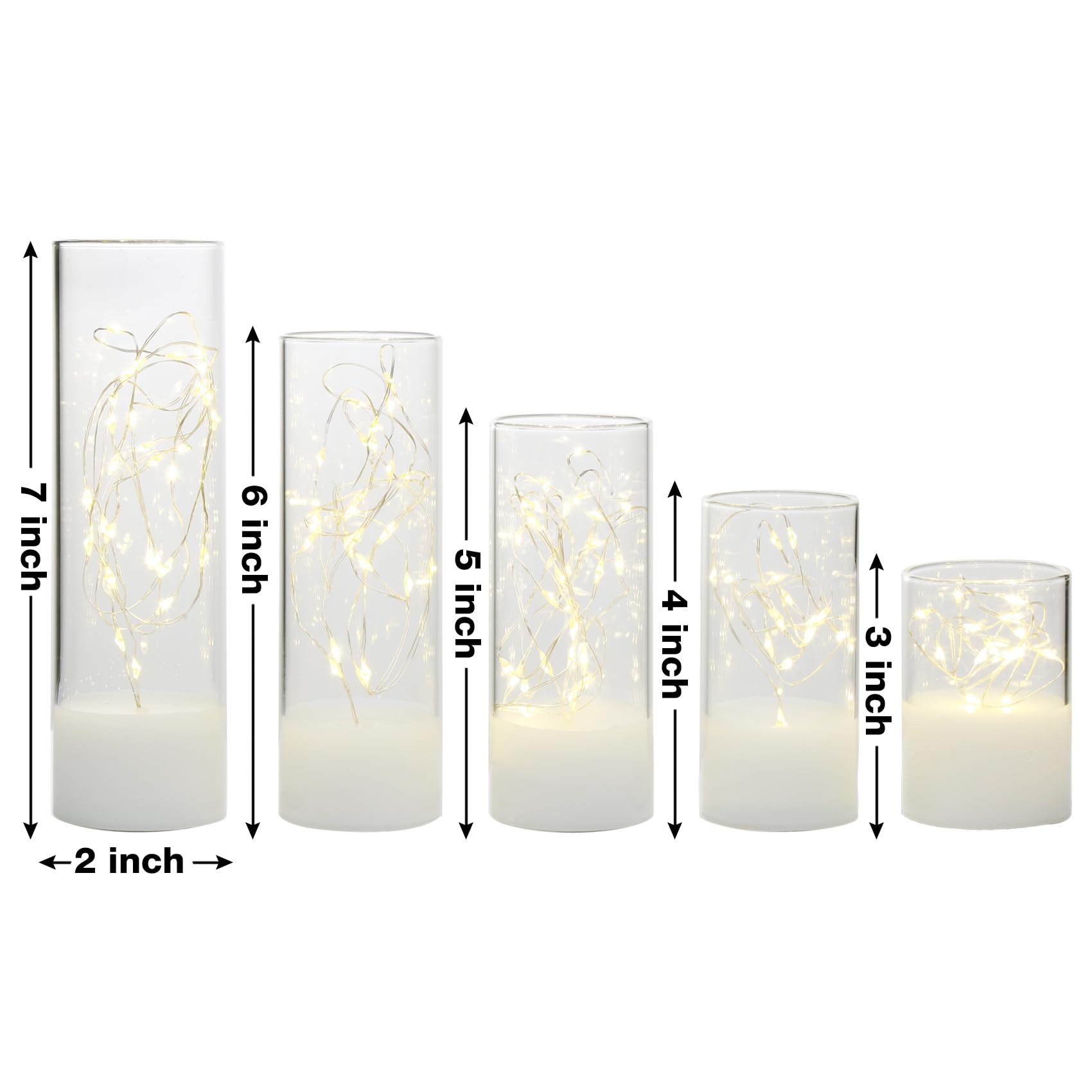 Eywamage Slim Clear Glass Flameless LED Candles with Remote - Battery Operated Flickering Electric Candles (2