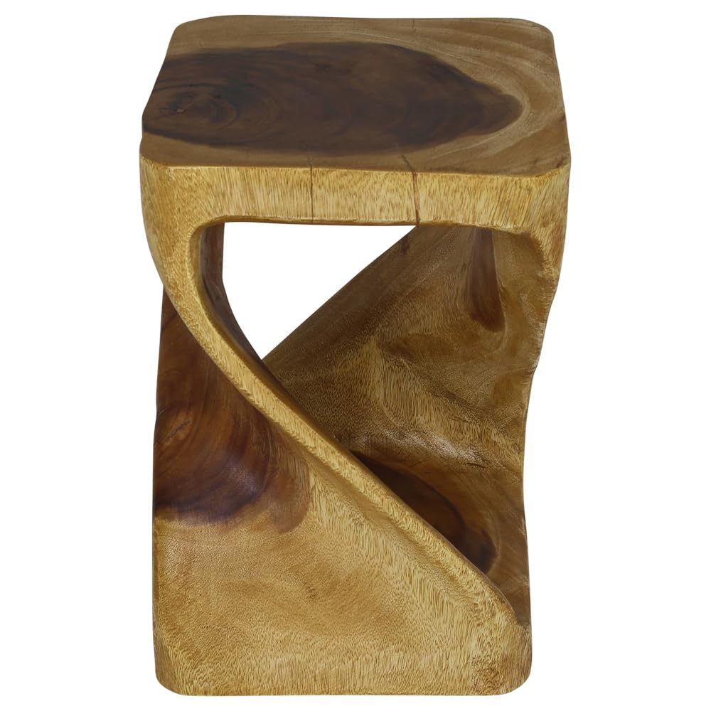 Haussmann Original Wooden Twist Stool 12x12x18 Inches - Solid Oak Bar Stool with Oil Finish - Perfect for Kitchen Island, Breakfast Nook & Home Decor