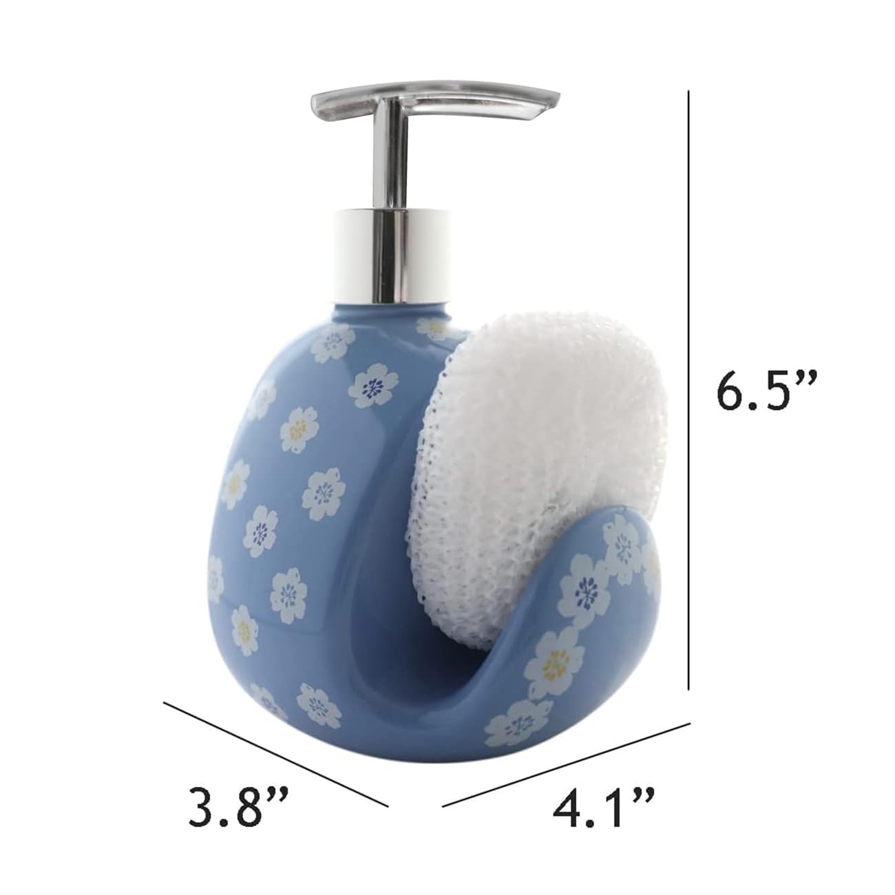 WAYUTO Ceramic Soap Dispenser with Sponge Holder - Elegant Liquid Hand Pump Bottle for Kitchen Sink & Bathroom Decor | Durable Laundry Sanitizer in Blue | Perfect for Home, Office, and Guest Bathroom Organization