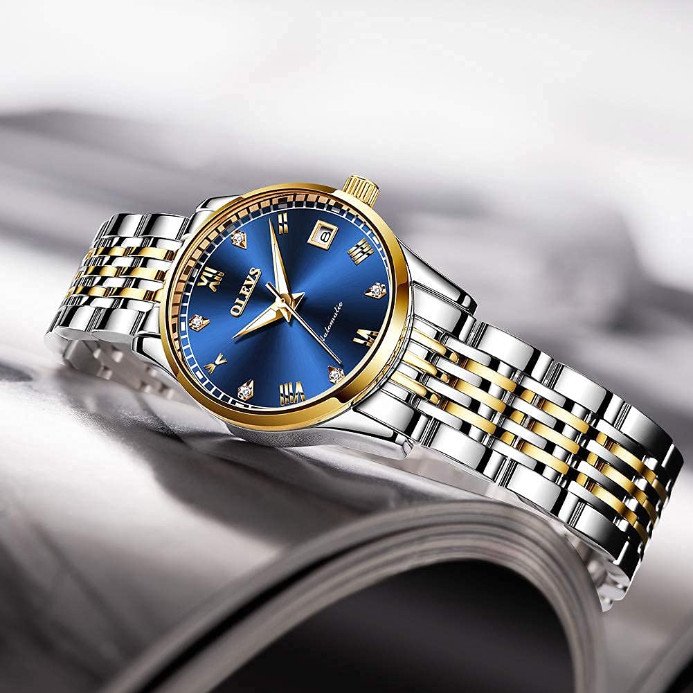 OLEVS Women's Automatic Diamond Watch - Stainless Steel Self-Winding Ladies Dress Watch with Luminous Hands & Waterproof Design - Perfect for Business, Evening Events & Everyday Wear