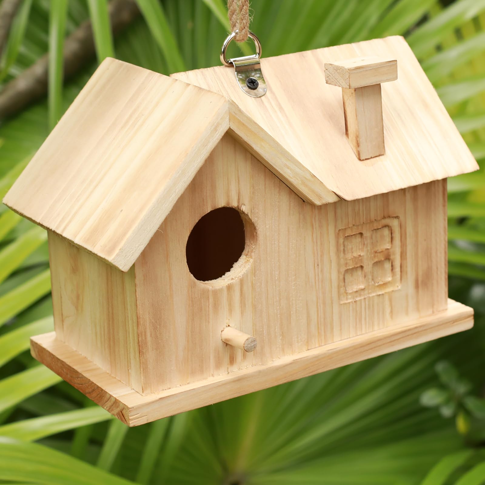 STARSWR Unfinished Wooden Hanging Bird House for Outdoors - DIY Paintable Birdhouse for Small Birds & Hummingbirds - Weatherproof Shelter with Easy Cleaning - Perfect for Garden, Patio, and Backyard Decoration