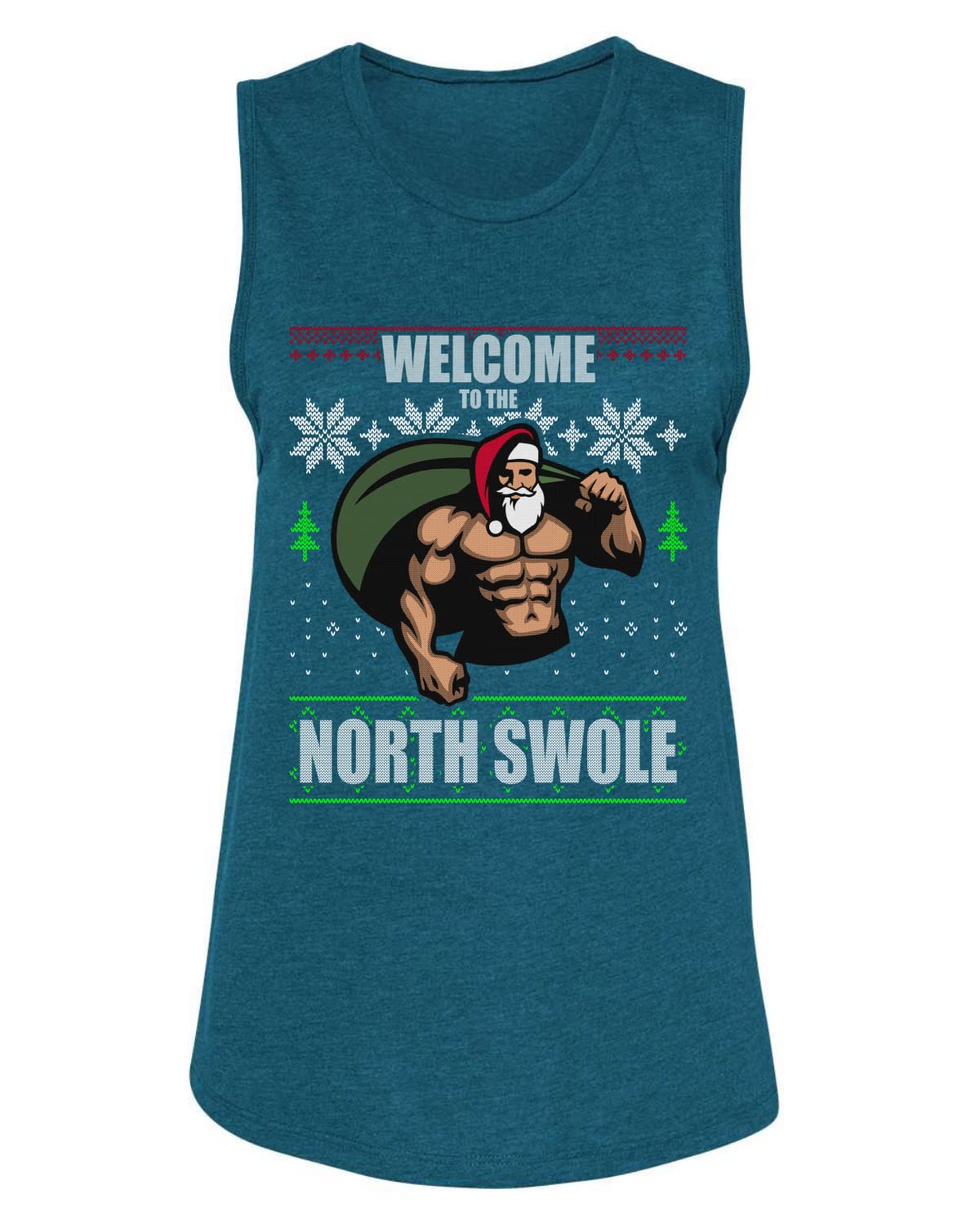 Funny Santa Gym Lifting Welcome to The North Swole Christmas Women's Muscle Tank Top - Perfect for Holiday Workouts, Christmas Parties & Festive Gym Sessions