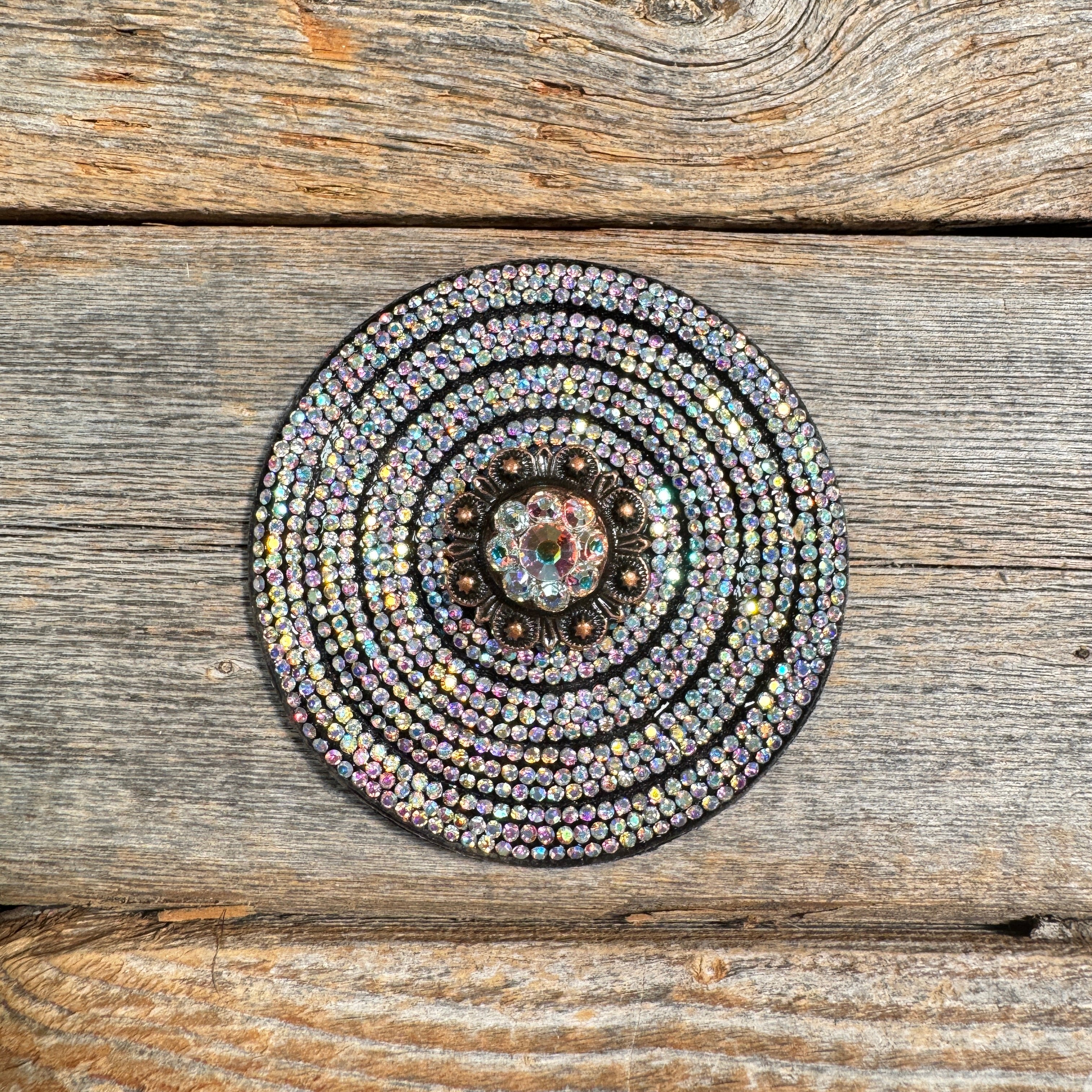 Black AB Crystal Rhinestone Rosette Conchos for Leather Craft, DIY Jewelry, and Western Wear Accessories – Perfect for Belts, Boots, and Handbags Decoration