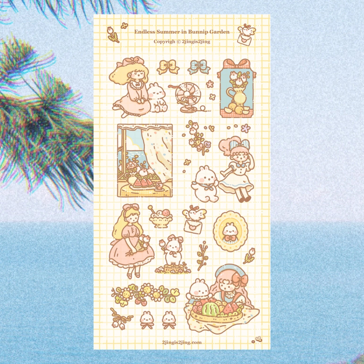 2jingis2jing Endless Summer in Bunnip Garden Sticker Sheet - Waterproof Vinyl Decals for Laptops, Journals & DIY Crafts - Perfect for Scrapbooking, Planner Decor & Gift Wrapping