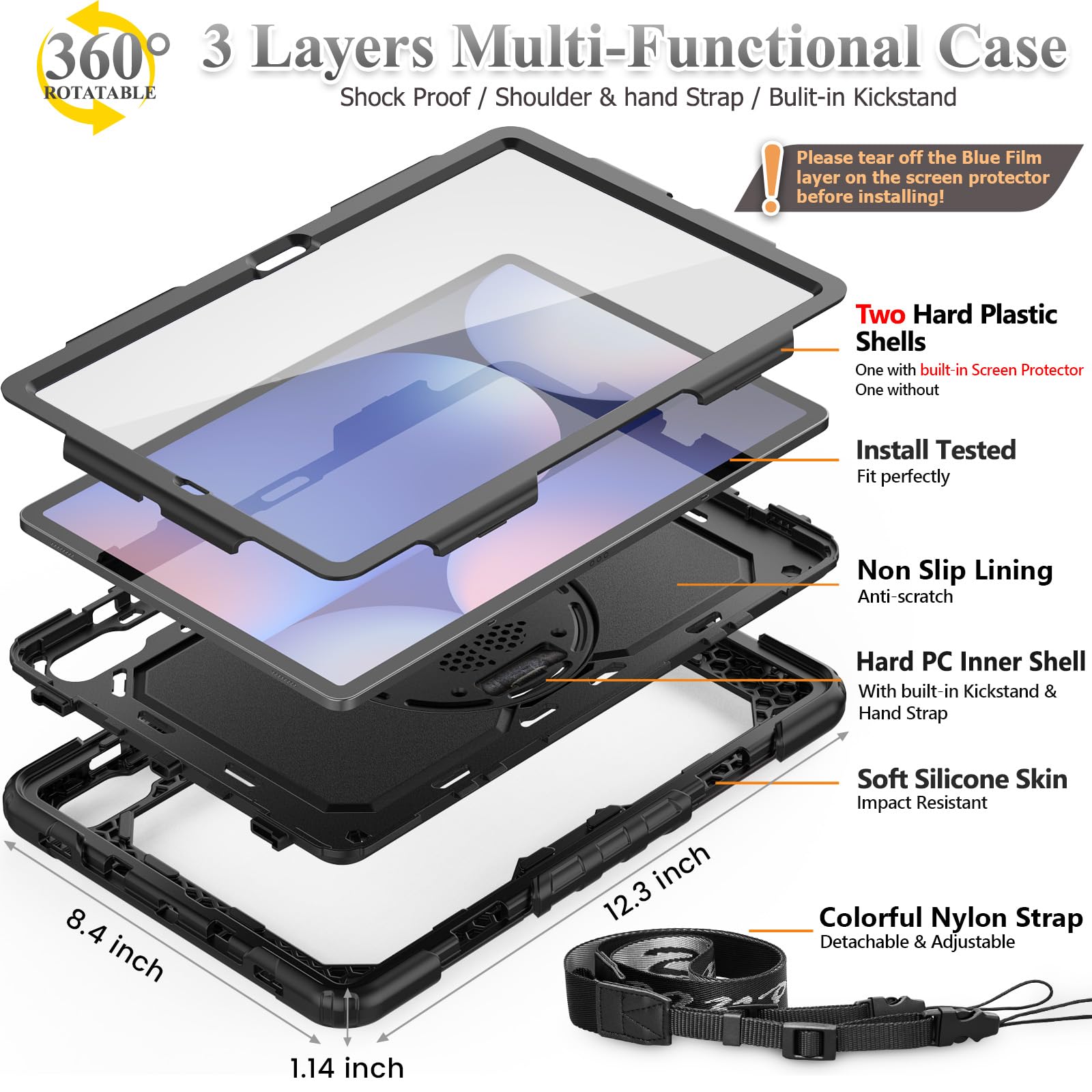 Premium 360 Rotating Stand Case for Samsung Galaxy Tab S10 Plus/S9 FE Plus/S9 Plus 5G 12.4