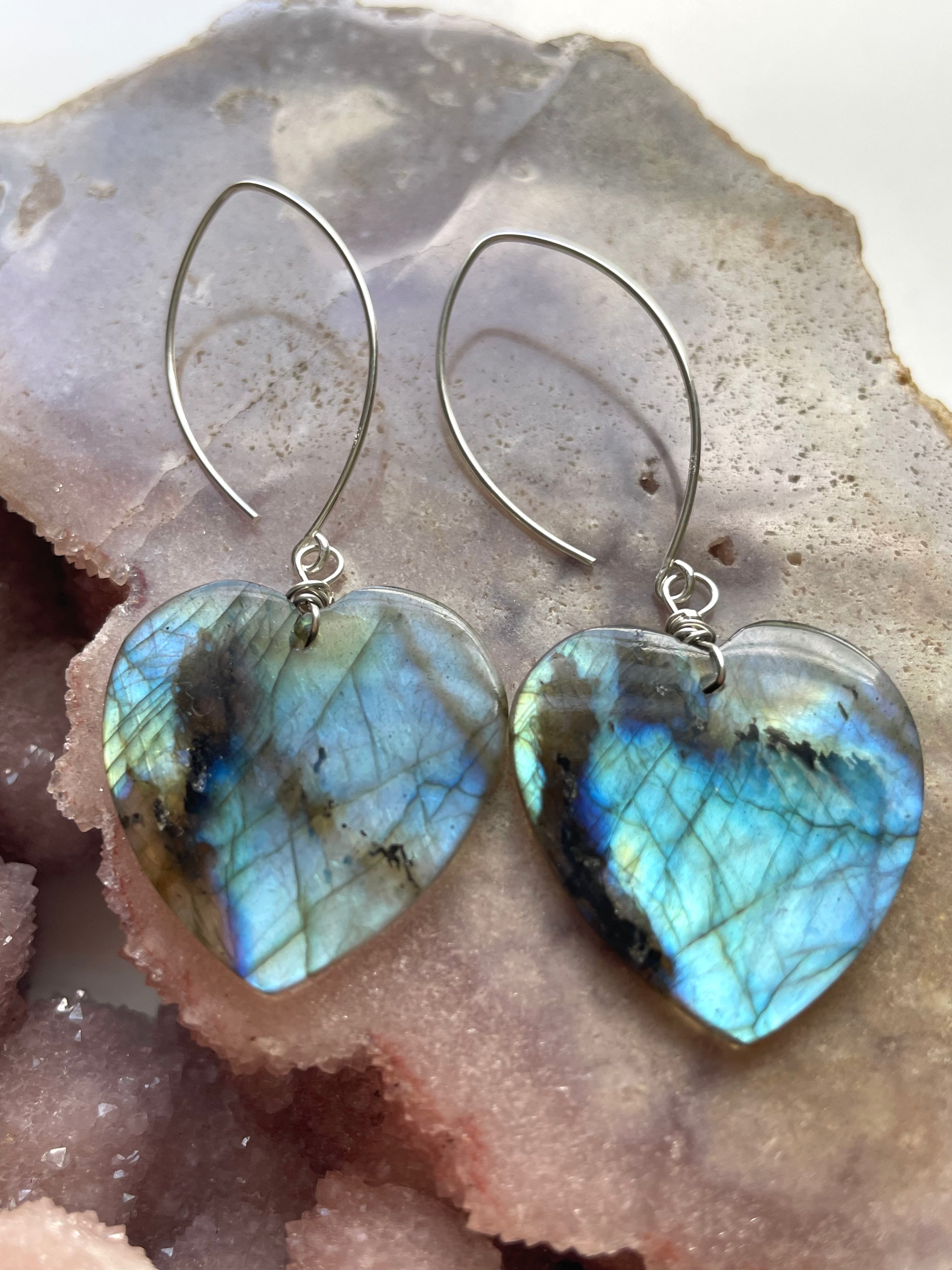 Large Sterling Silver Labradorite Dangle Drop Crystal Earrings for Women | Handmade Boho Chic Jewelry | Perfect for Parties, Weddings & Everyday Wear